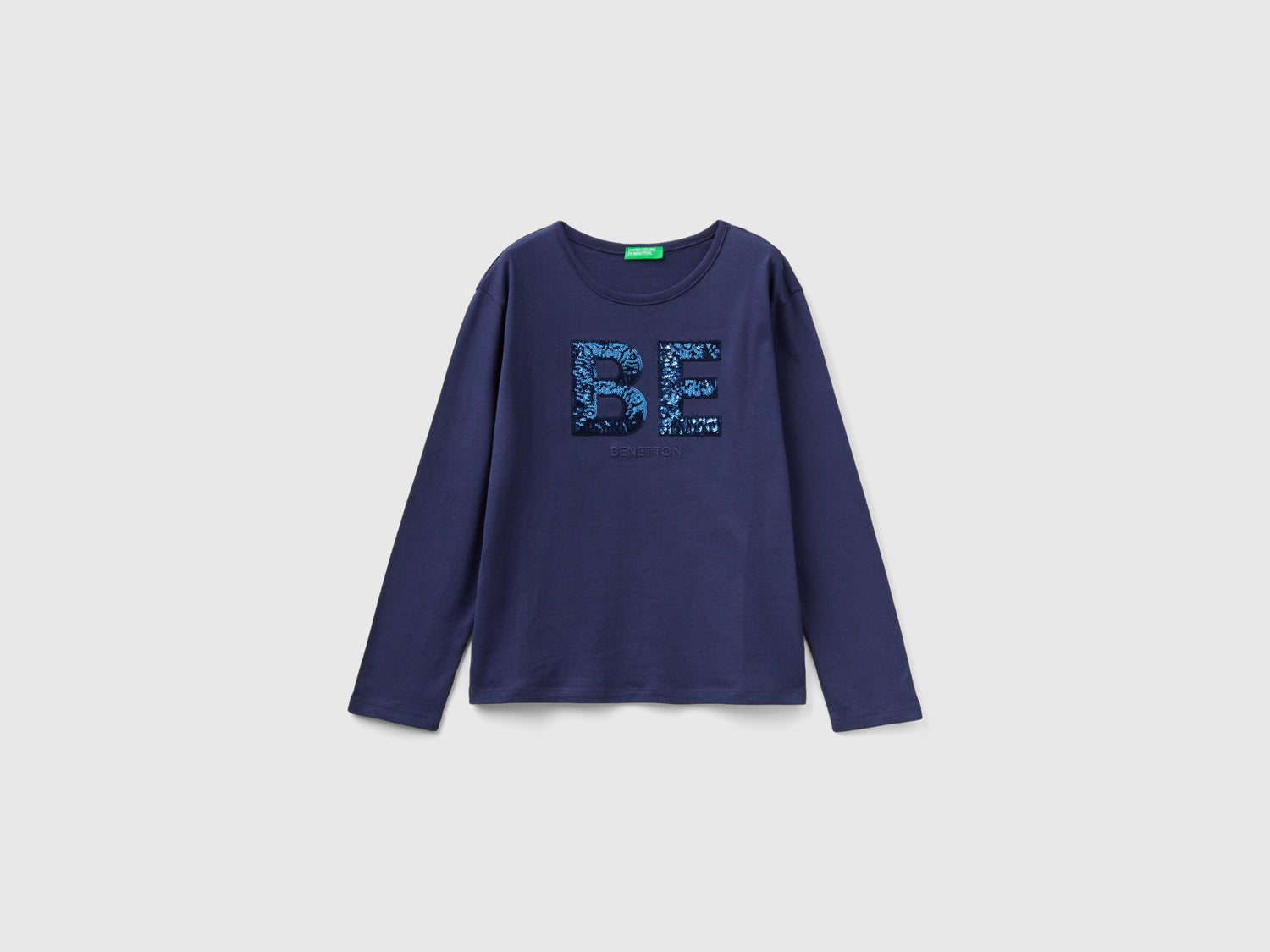 T-shirt in caldo cotone bio con paillettes da bambina blu scuro | Benetton Outlet