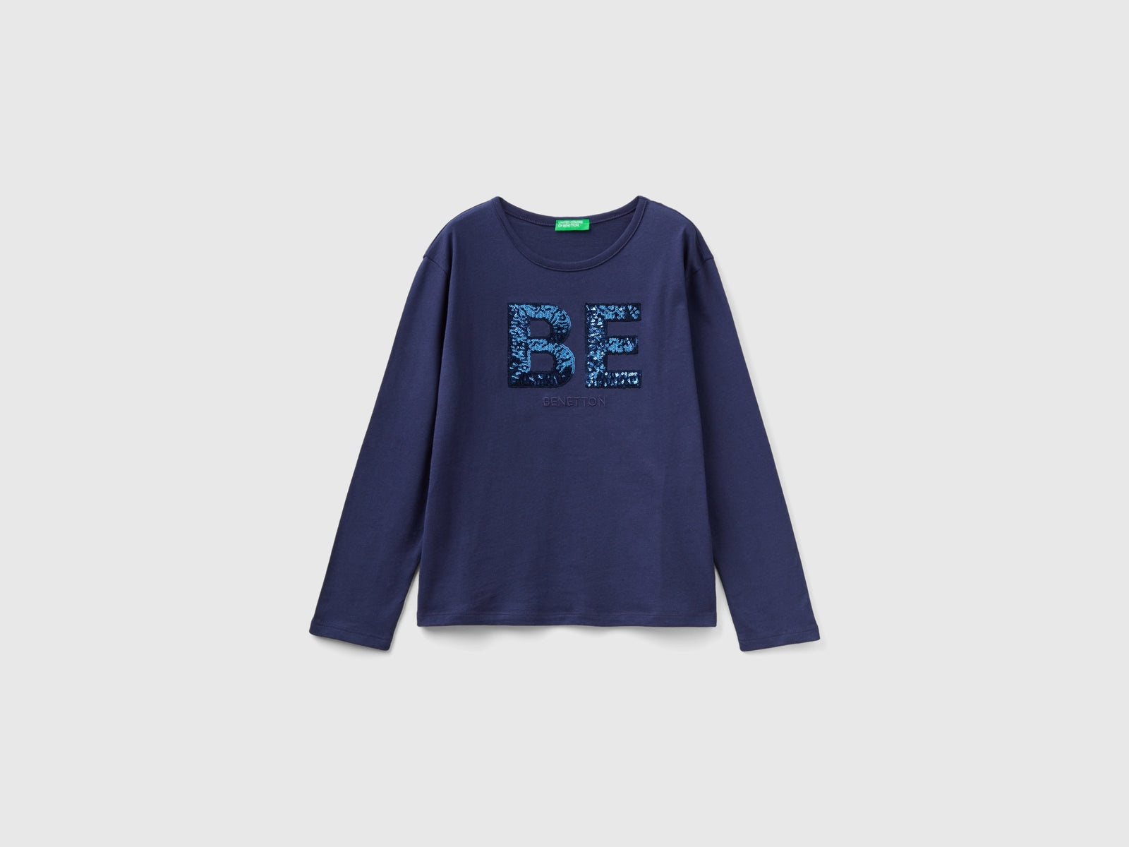T-shirt in caldo cotone bio con paillettes da bambina blu scuro | Benetton Outlet