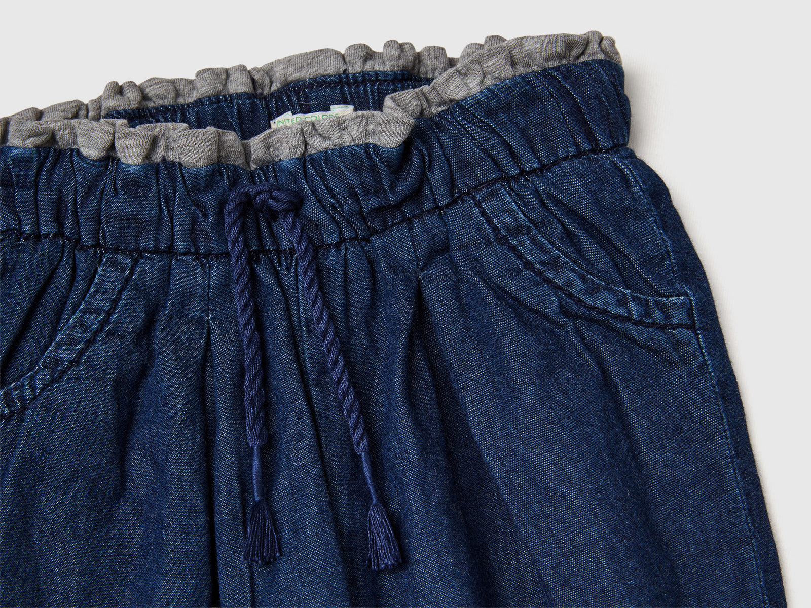 Pantaloni foderati in chambray da neonato azzurro 3 | Benetton Outlet