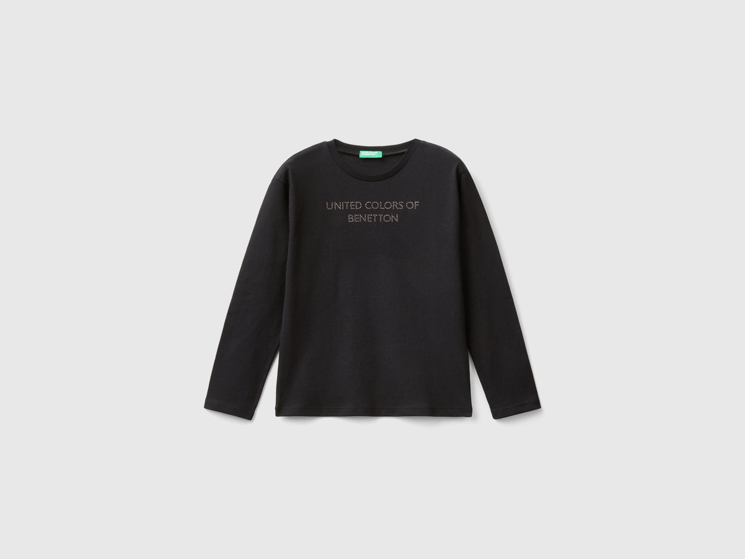 Maglietta con logo in strass da bambina nero | Benetton Outlet