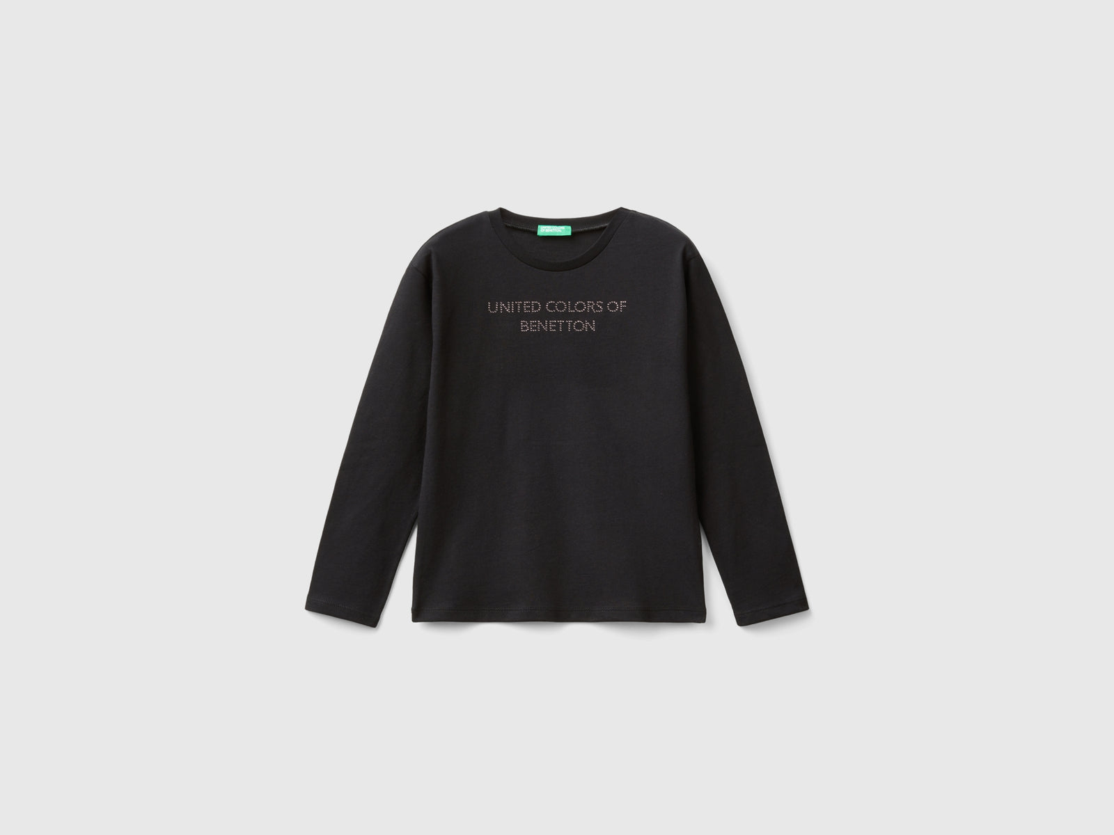 Maglietta con logo in strass da bambina nero | Benetton Outlet