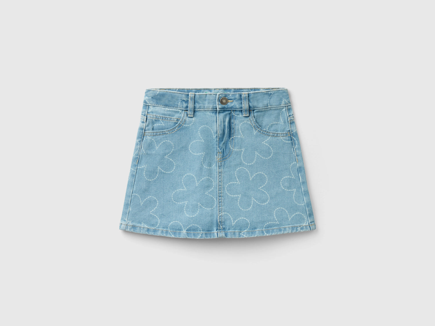 Minigonna di jeans con fiori da bambina celeste | Benetton Outlet