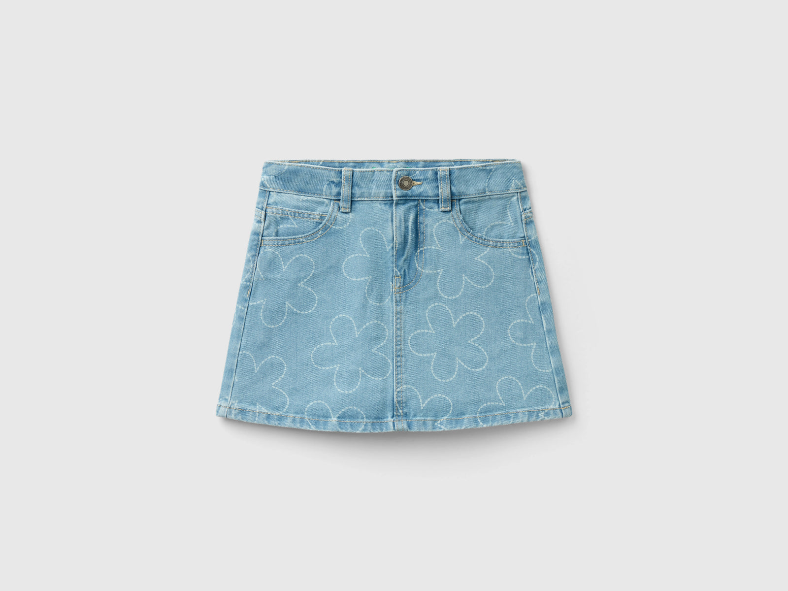 Minigonna di jeans con fiori da bambina celeste | Benetton Outlet