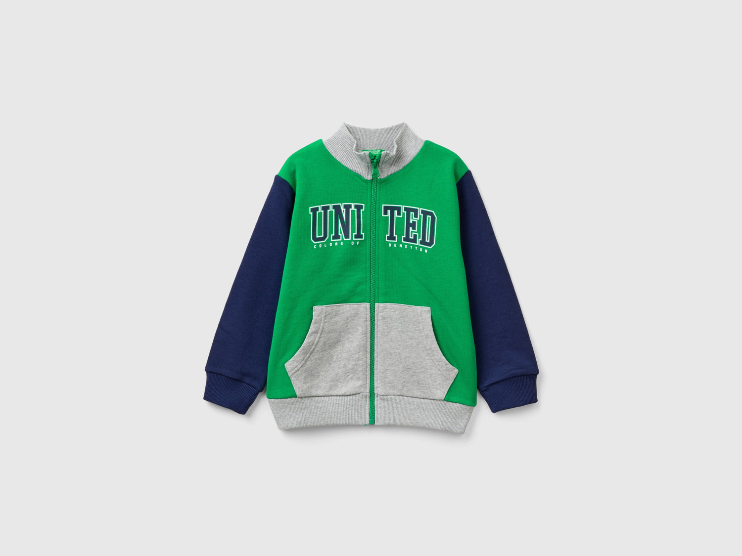 Felpa in cotone bio con zip da bimbo multi-color | Benetton Outlet