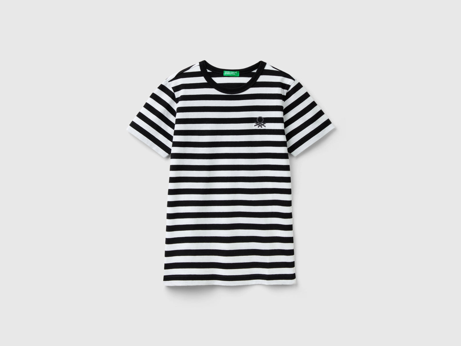 Maglietta a righe 100% cotone da bambino nero | Benetton Outlet