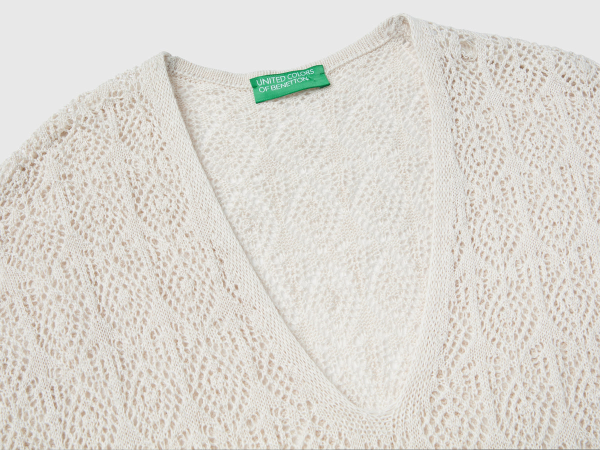 Vestito traforato in misto lino