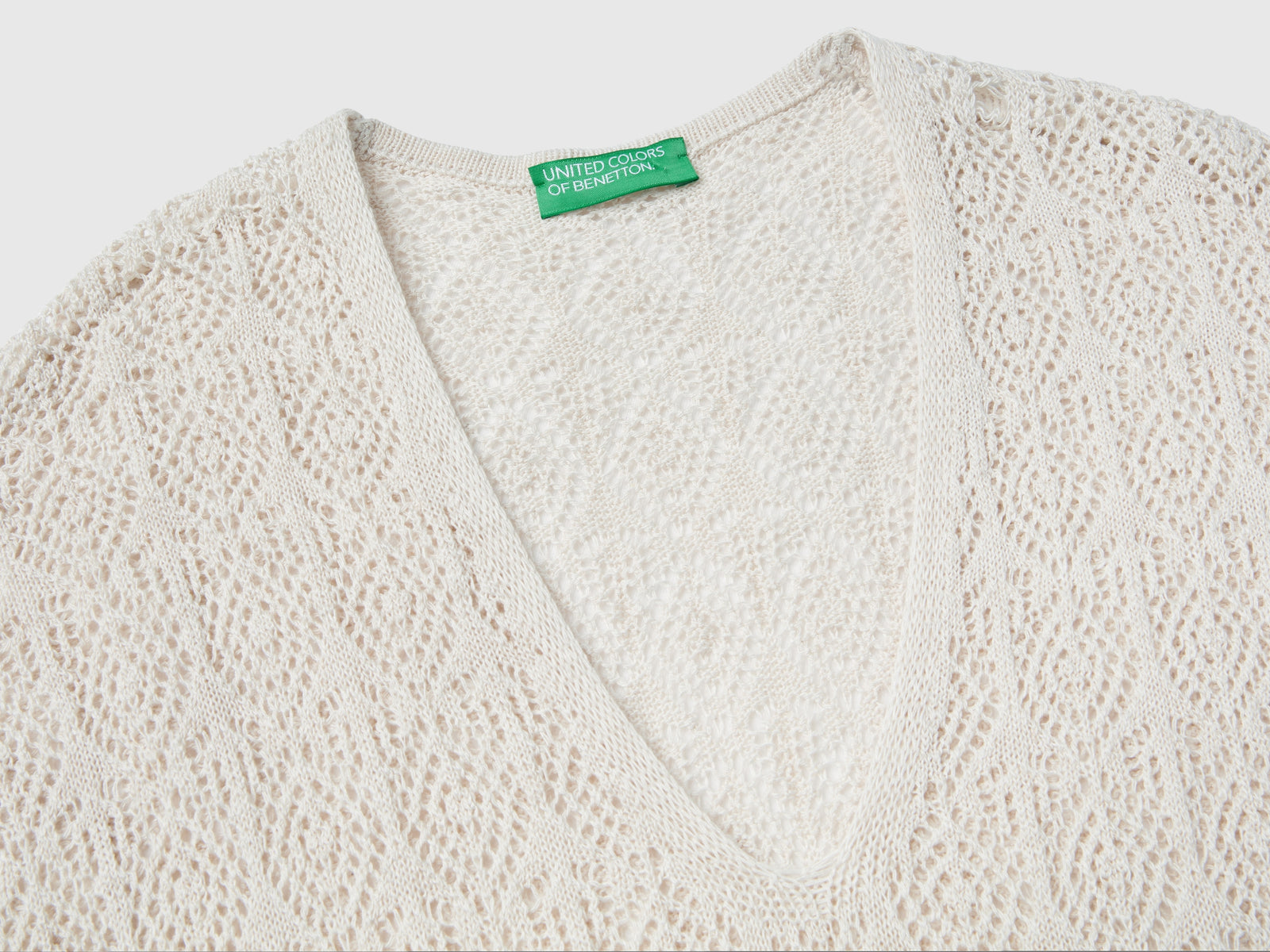 Vestito traforato in misto lino da donna bianco panna 3 | Benetton Outlet
