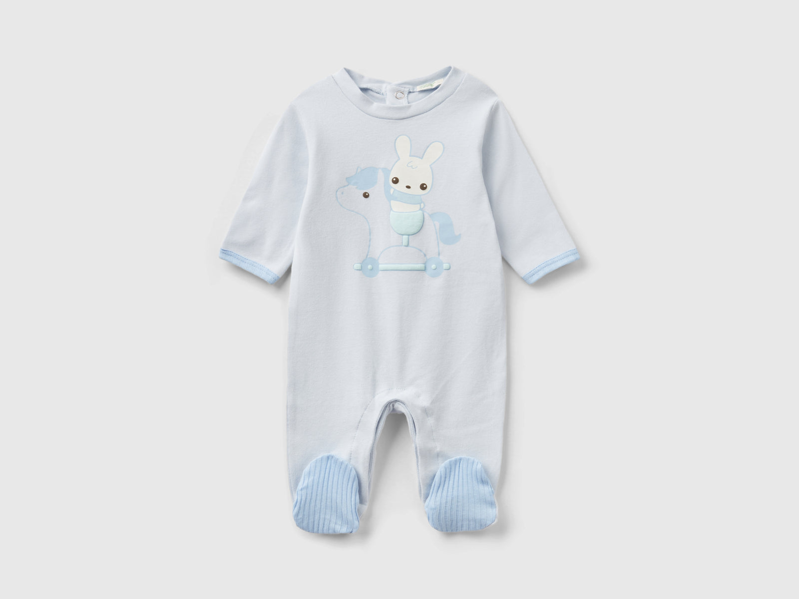 Tutina lunga con stampa da neonato celeste | Benetton Outlet