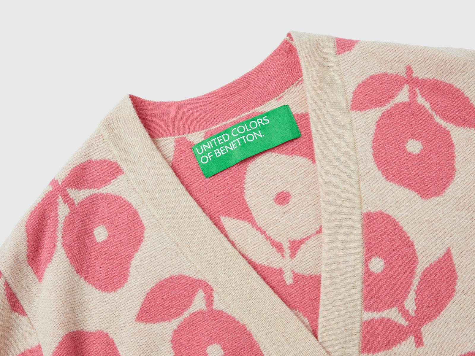 Cardigan con intarsi floreali da donna beige 3 | Benetton Outlet