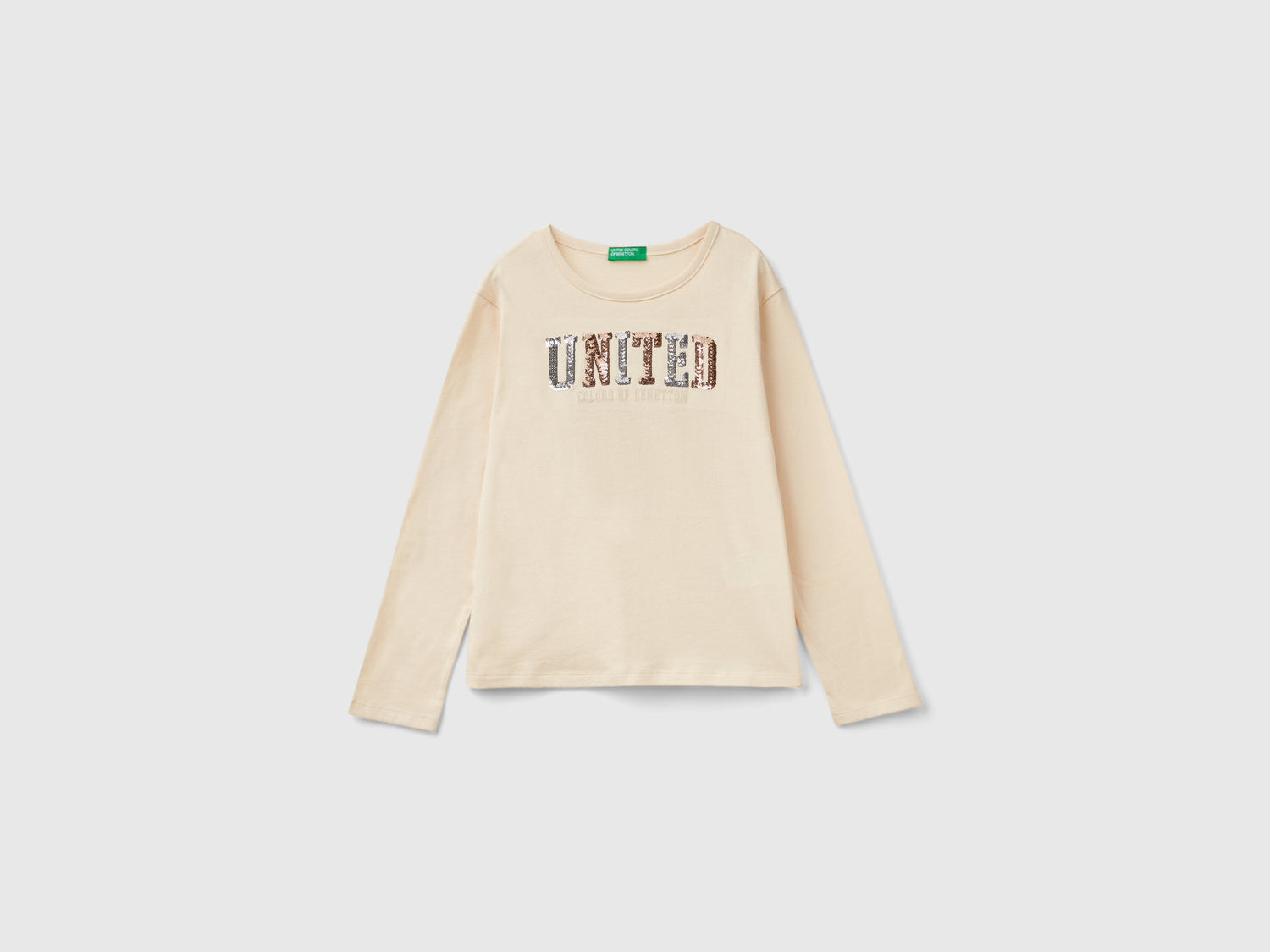 T-shirt in caldo cotone bio con paillettes da bambina bianco panna | Benetton Outlet
