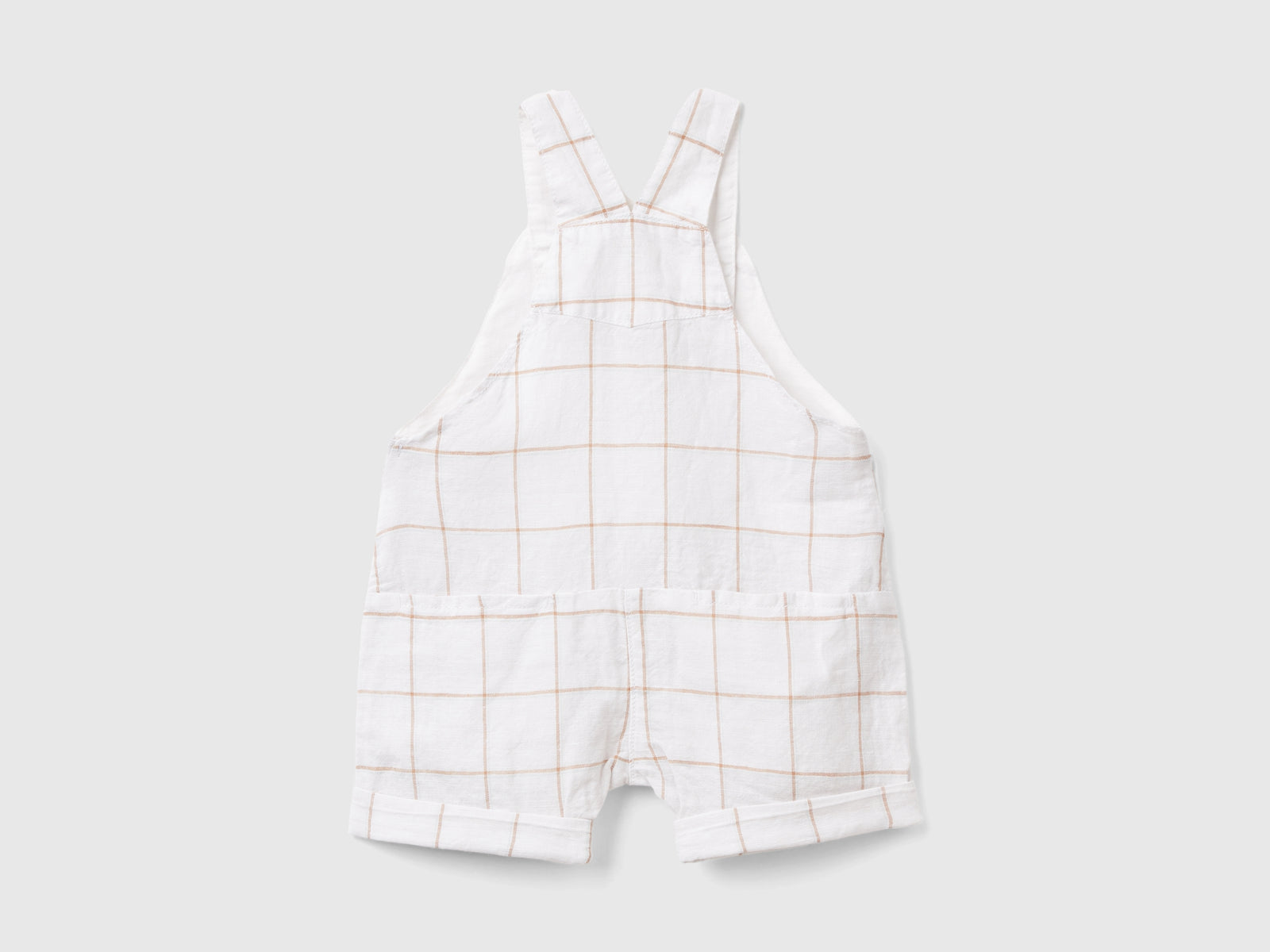 Salopette a quadri in misto lino da neonato bianco 2 | Benetton Outlet