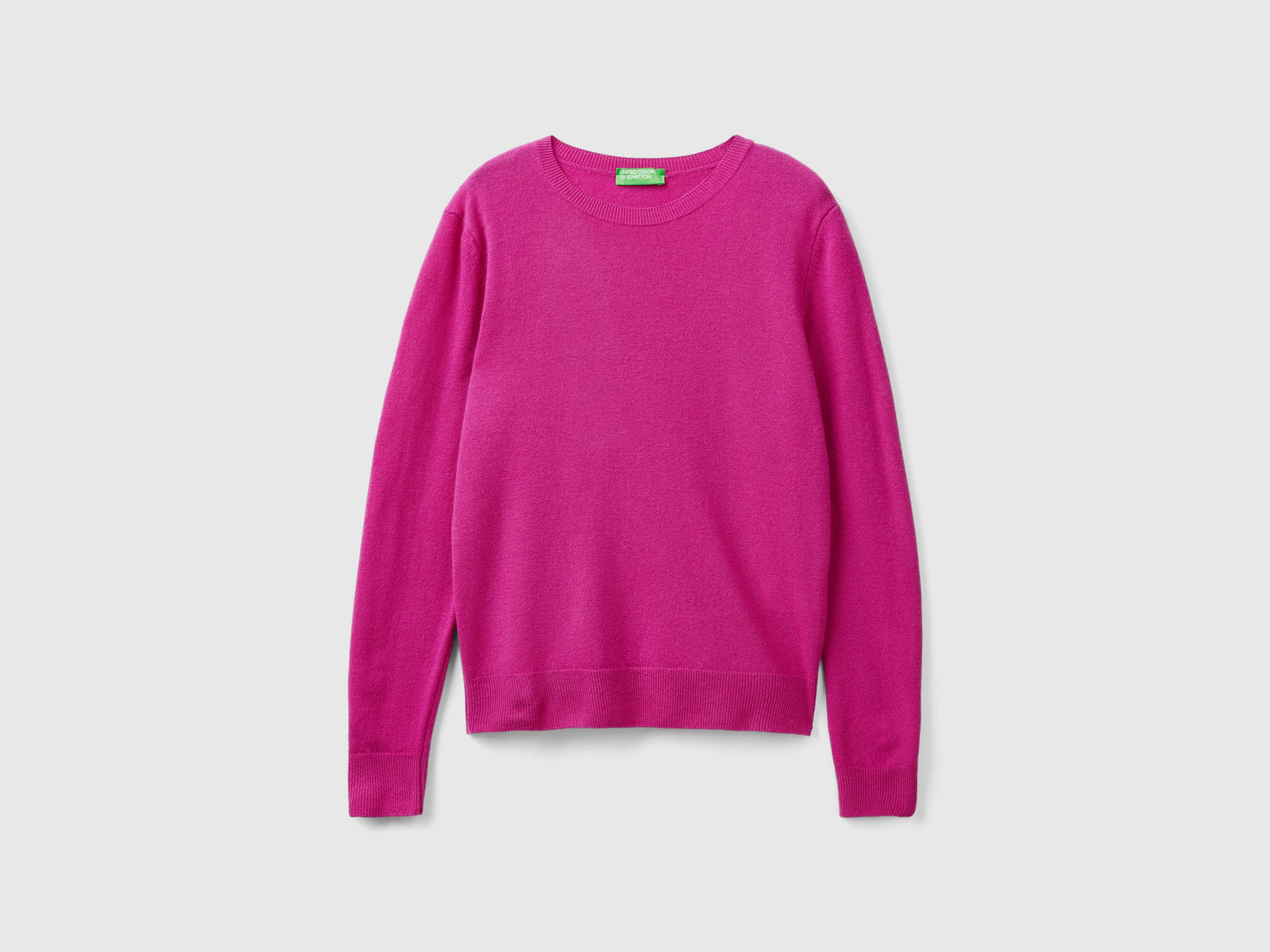 Fuchsia crew-neck sweater in pure Merino wool da donna ciclamino | Benetton Outlet