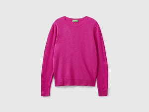 Fuchsia crew-neck sweater in pure Merino wool