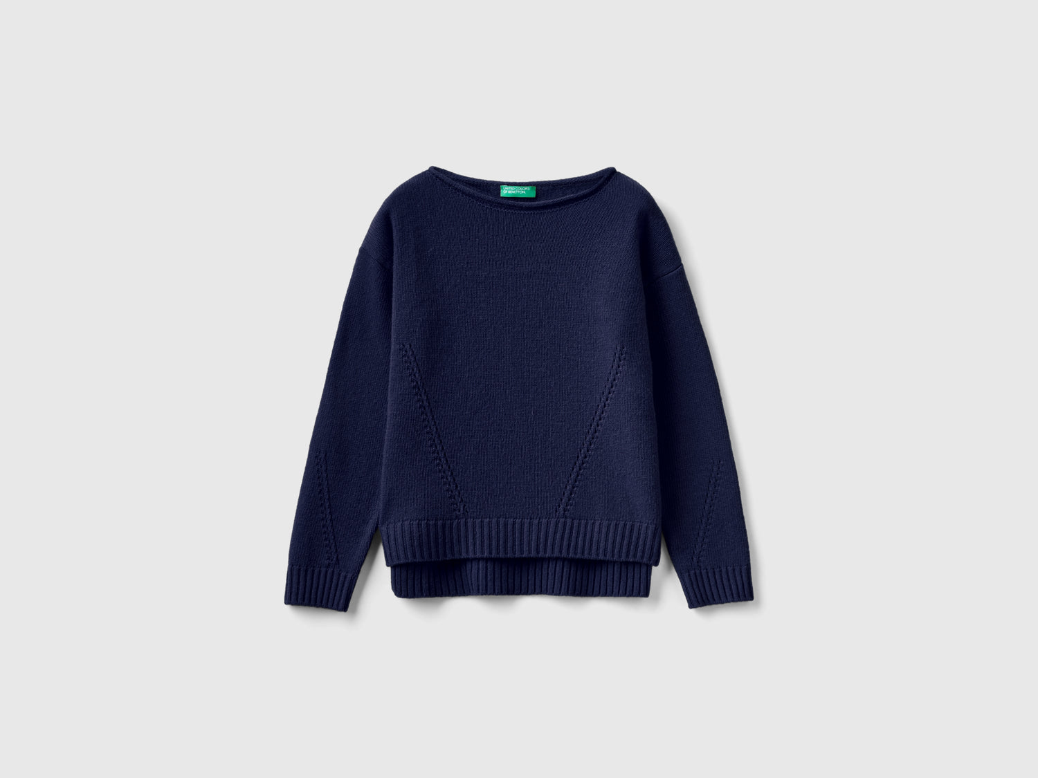 Maglia lavorata con giochi di punti da bambina blu scuro | Benetton Outlet