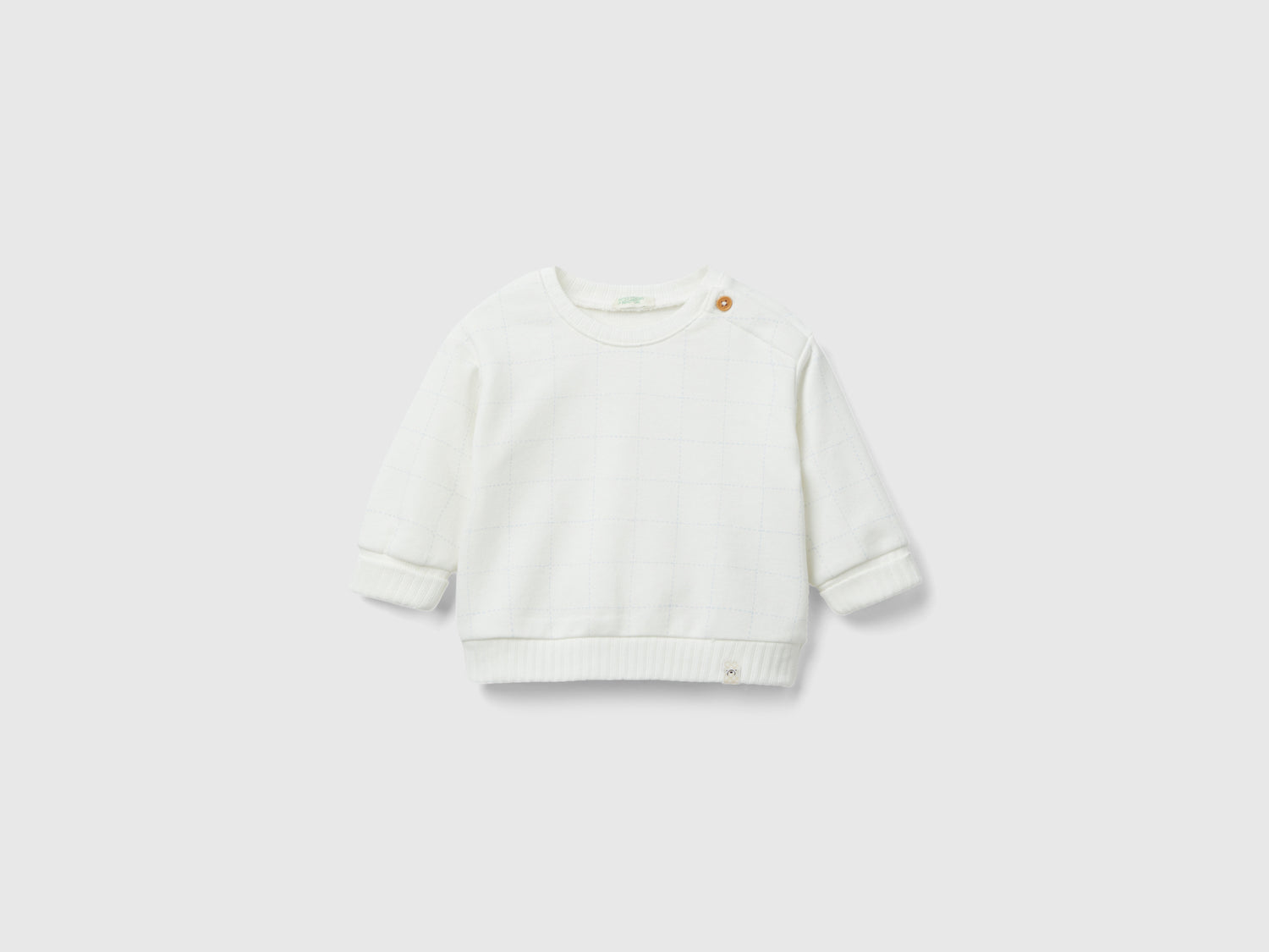 Felpa girocollo a quadri da neonato bianco panna | Benetton Outlet