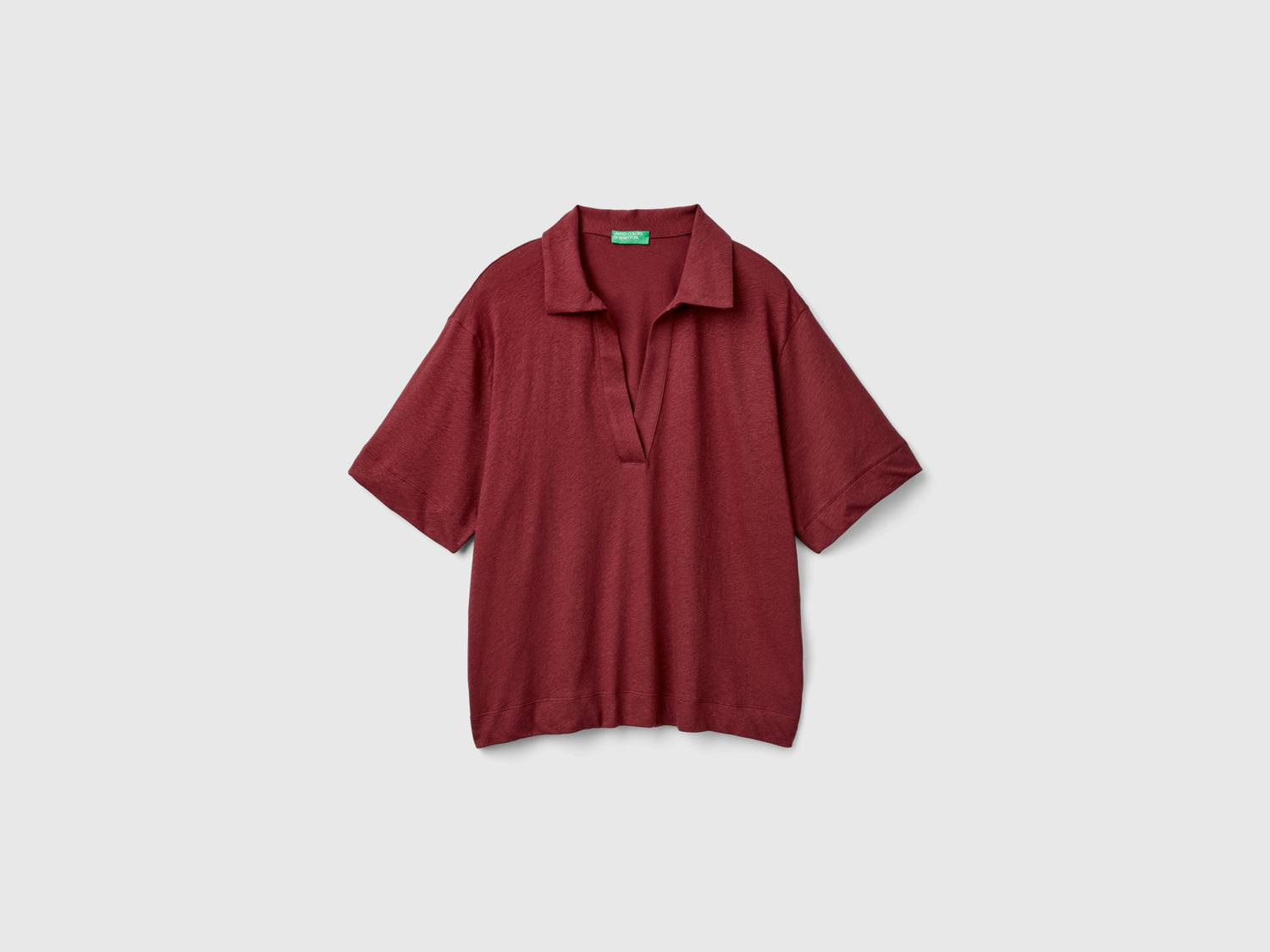 Polo in misto cotone e lino da donna bordeaux | Benetton Outlet