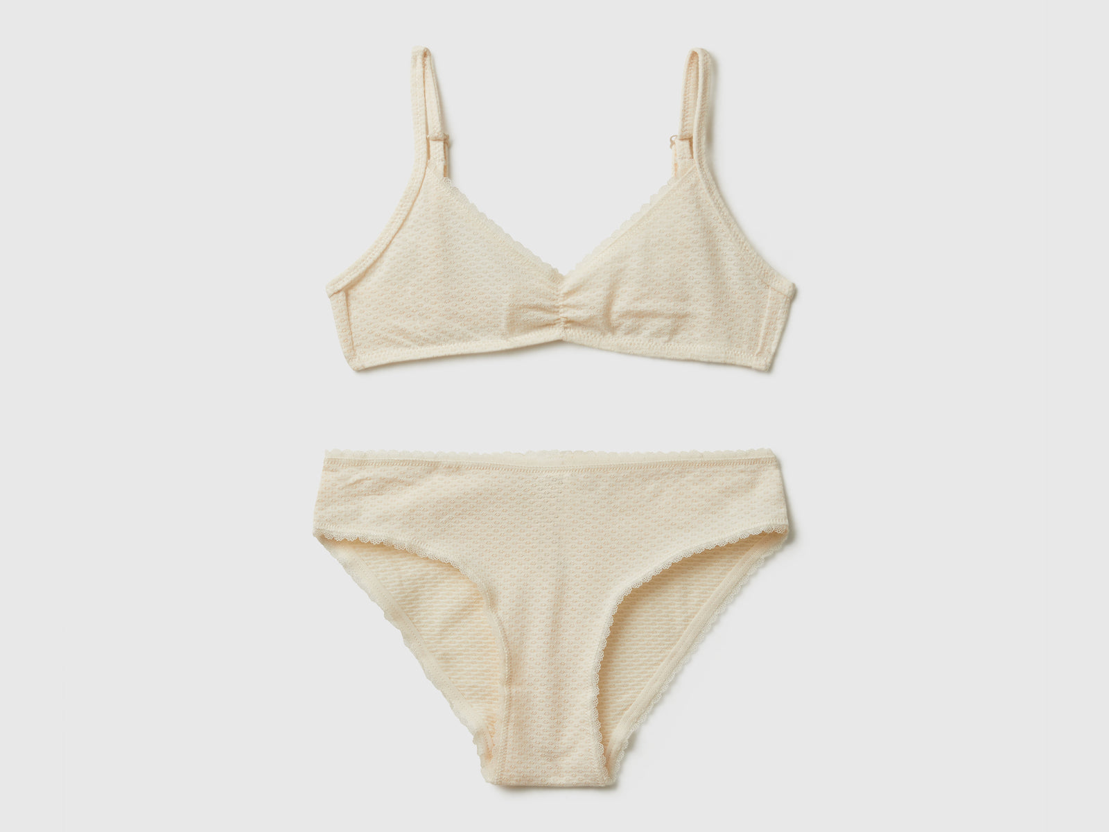Completo brassiere e slip da bambina bianco panna | Benetton Outlet