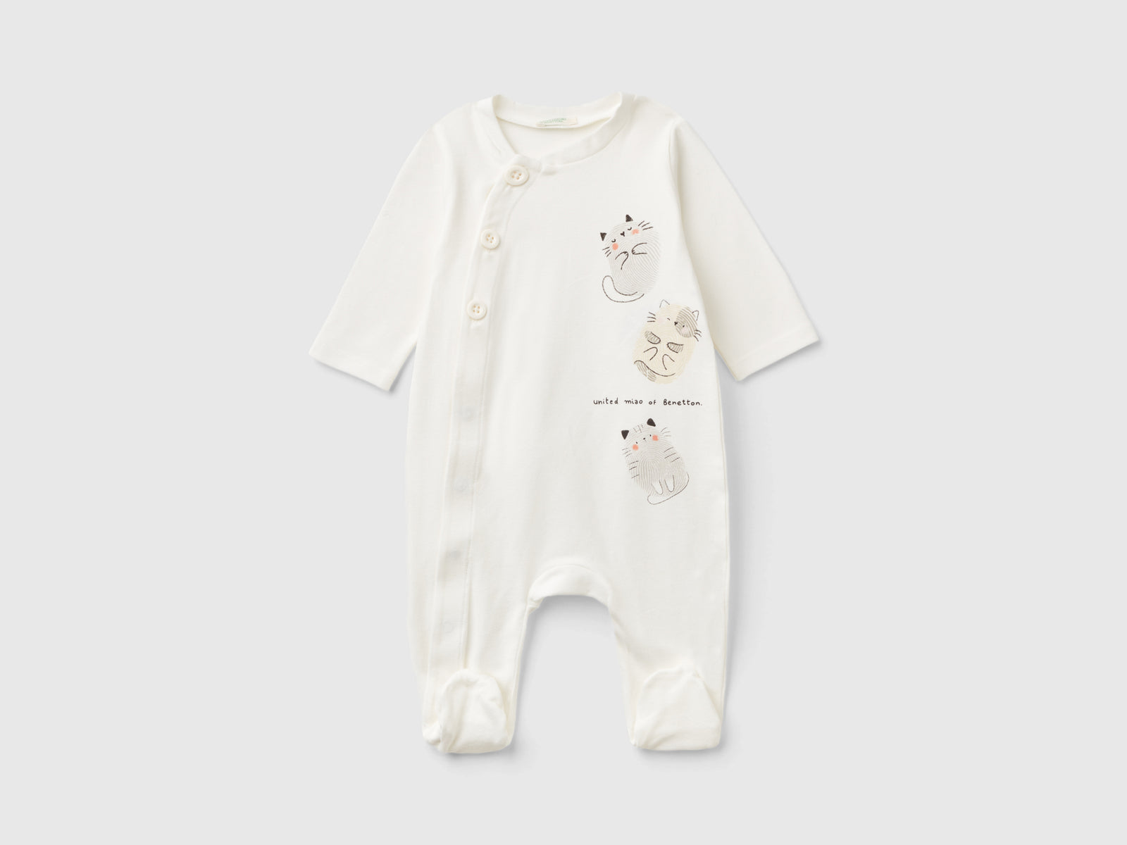 Tuta lunga con stampa animaletti da neonato bianco panna | Benetton Outlet
