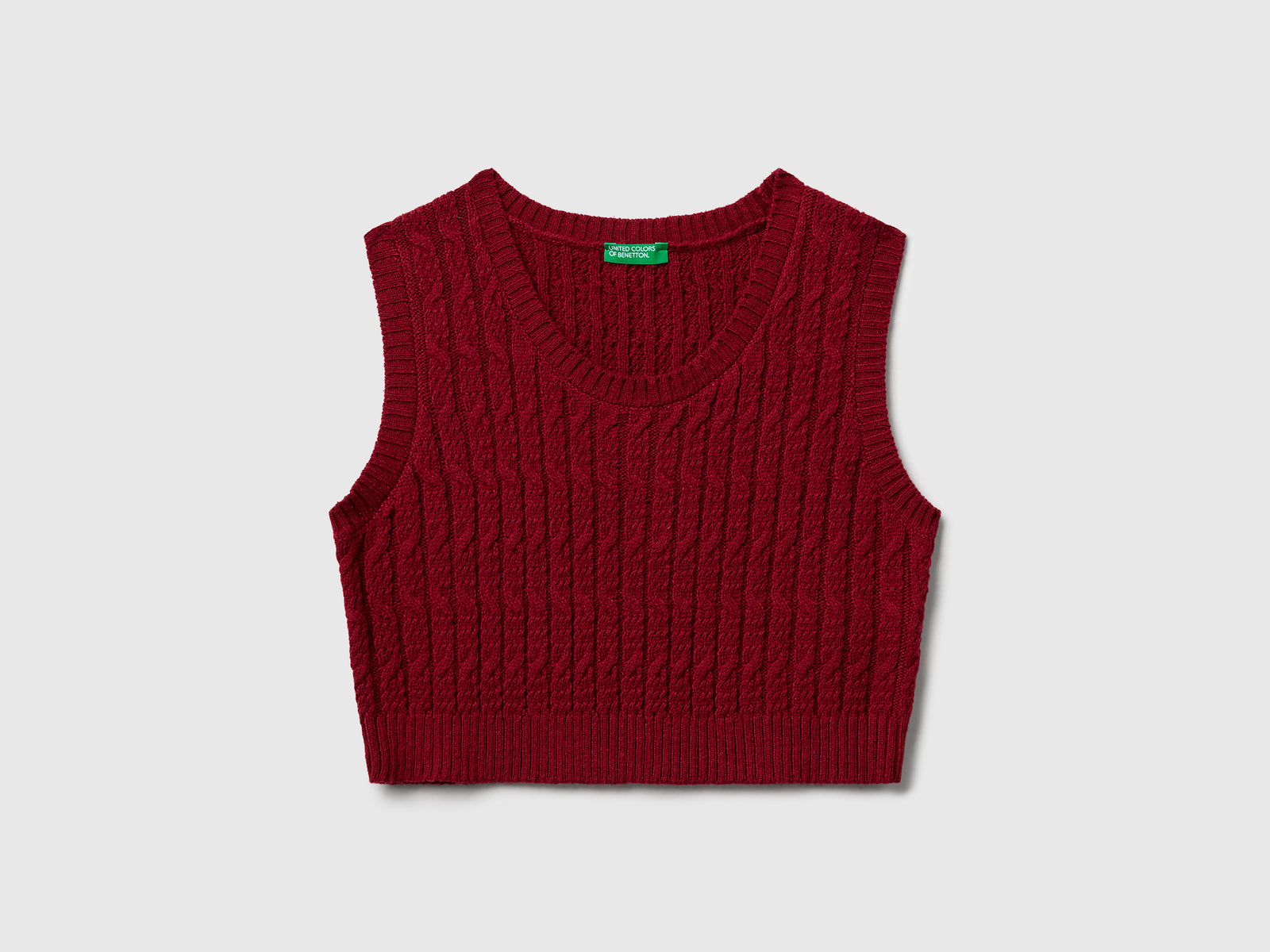 Gilet in maglia con trecce da bambina bordeaux | Benetton Outlet