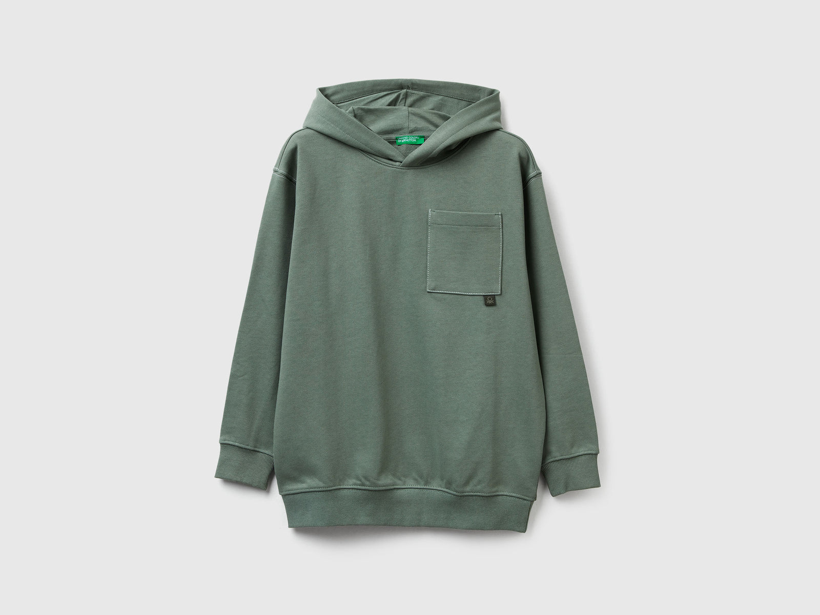 Felpa over fit con stampa spessorata da bambino verde militare | Benetton Outlet