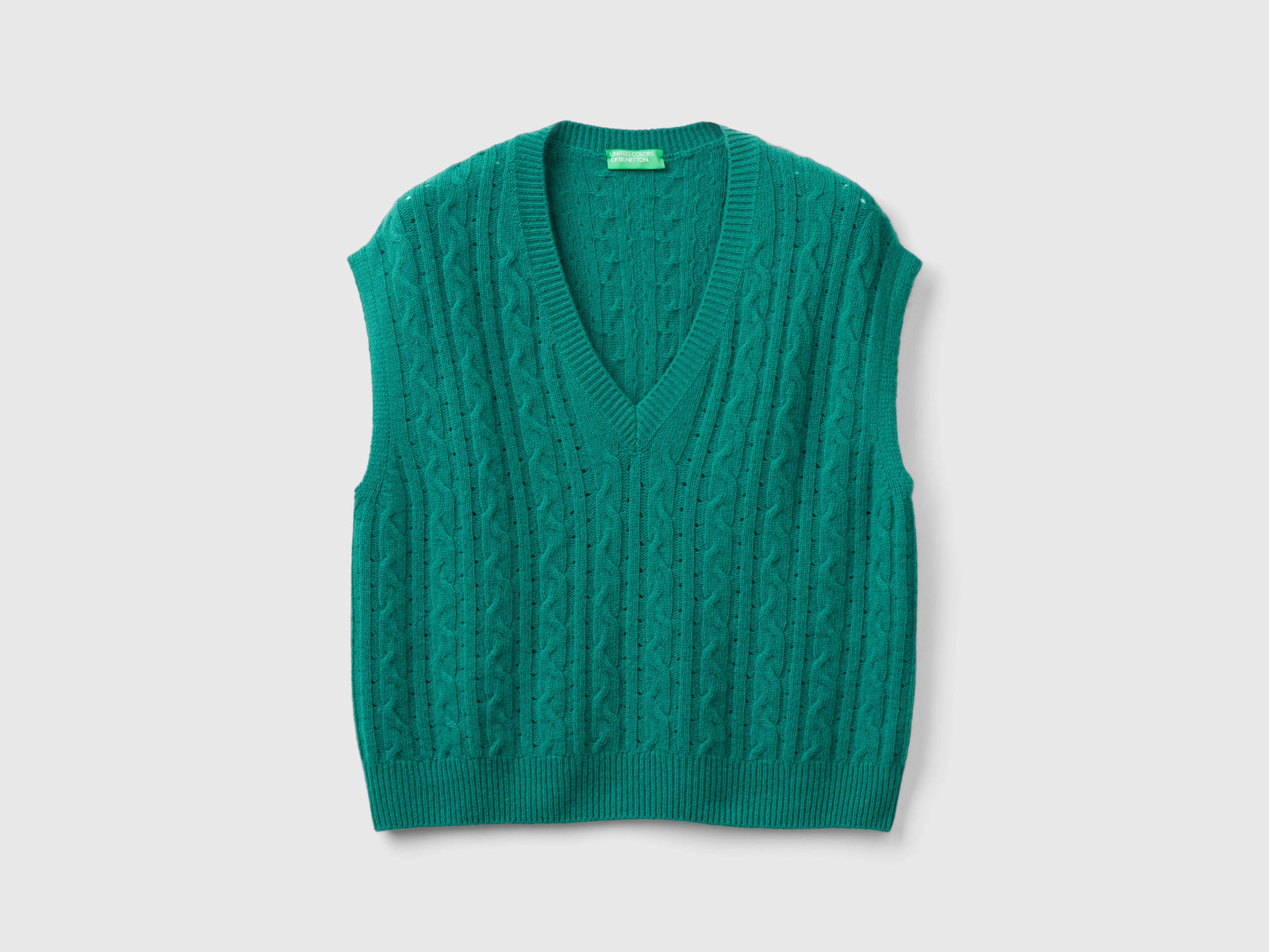 Gilet boxy fit con trecce e trafori da donna verde scuro | Benetton Outlet