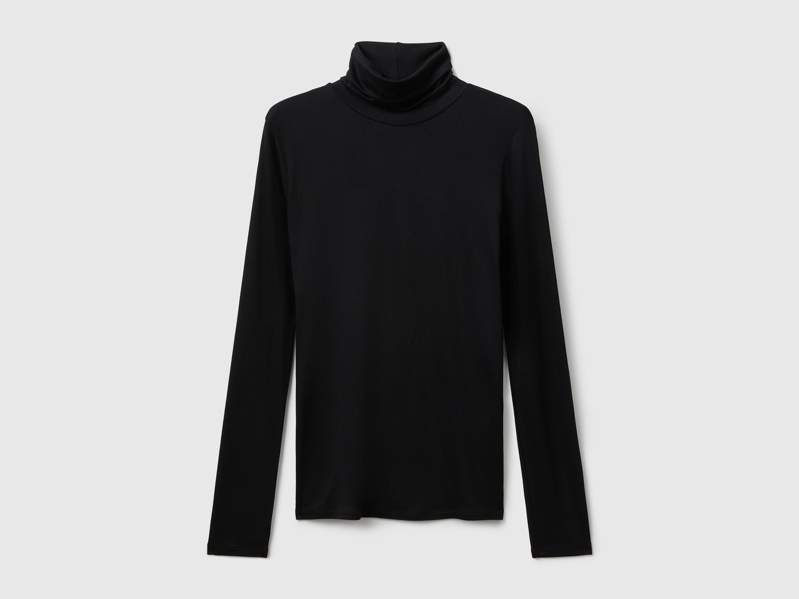 T-shirt lupetto in viscosa stretch da donna nero | Benetton Outlet