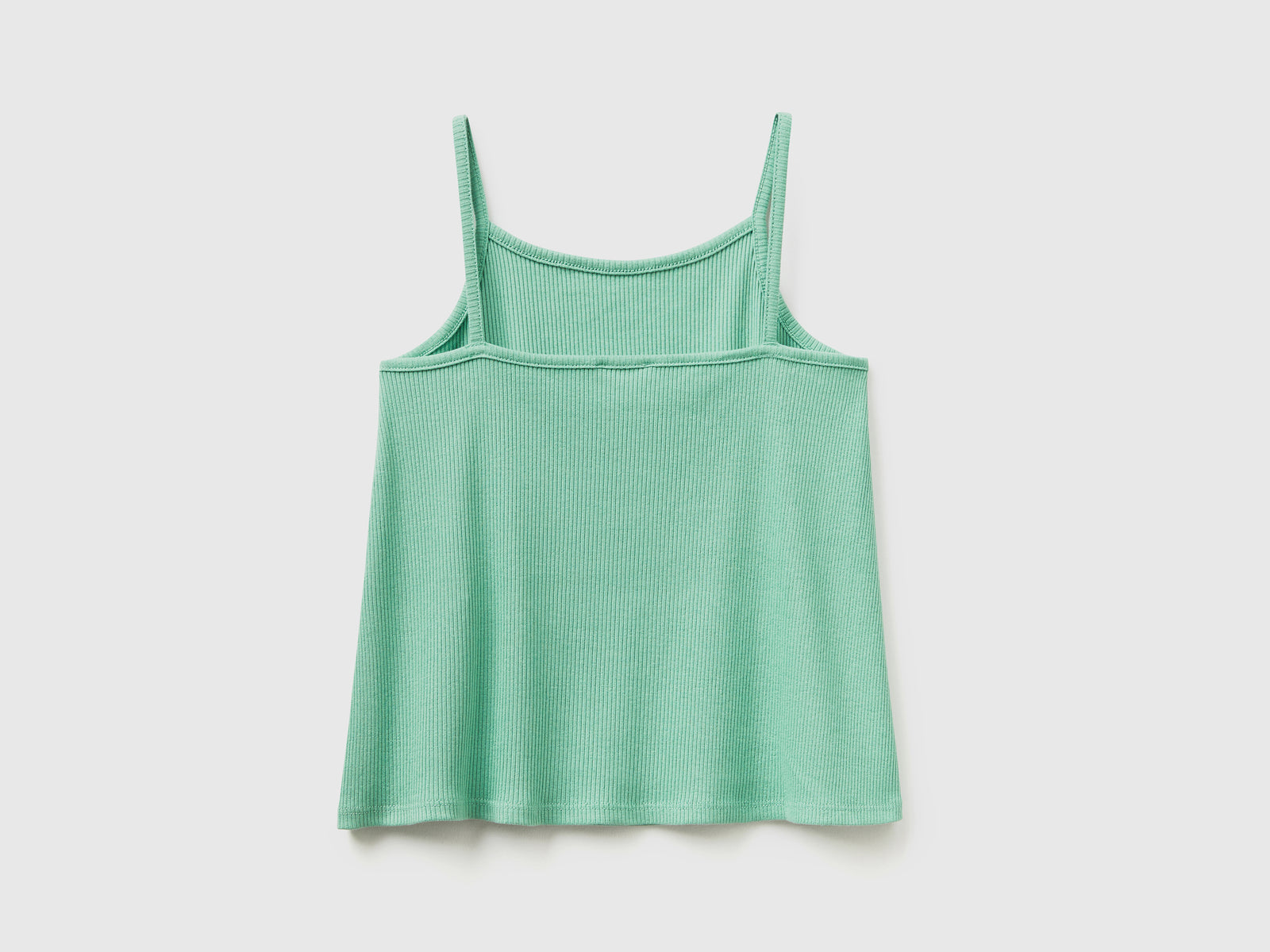 Top smanicato a costine di cotone elasticizzato da bambina verde chiaro 2 | Benetton Outlet