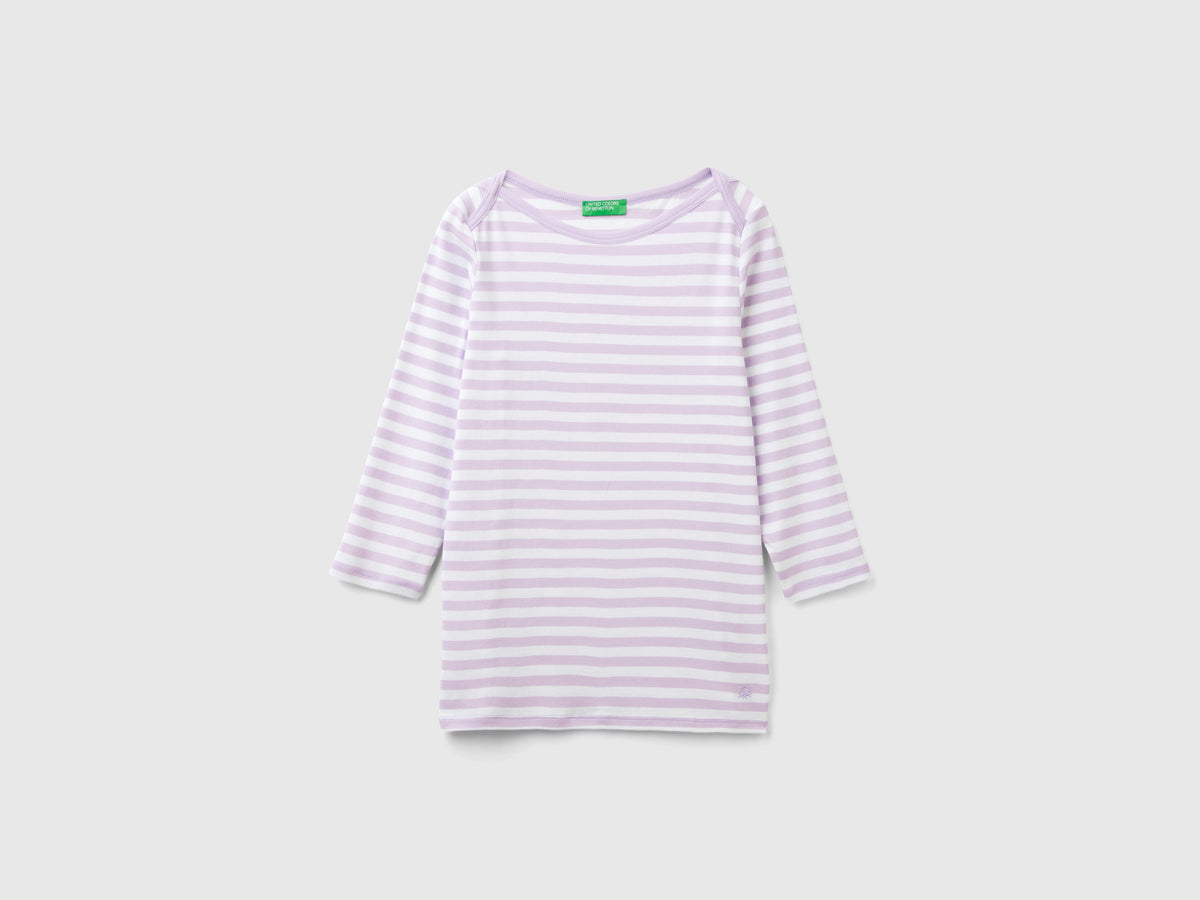 T-shirt manica 3/4 a righe in puro cotone