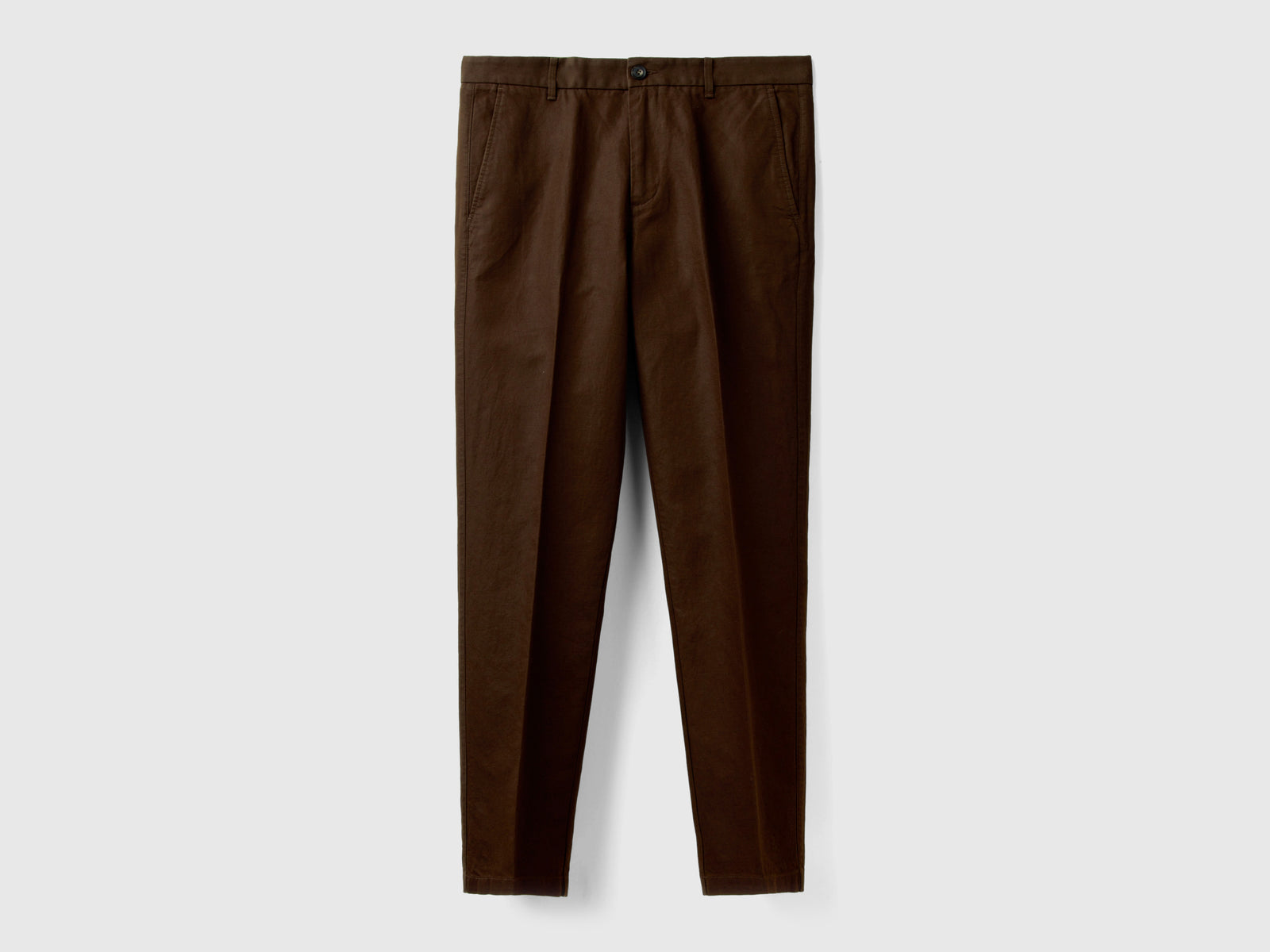 Chino straight in misto lino da uomo marrone | Benetton Outlet