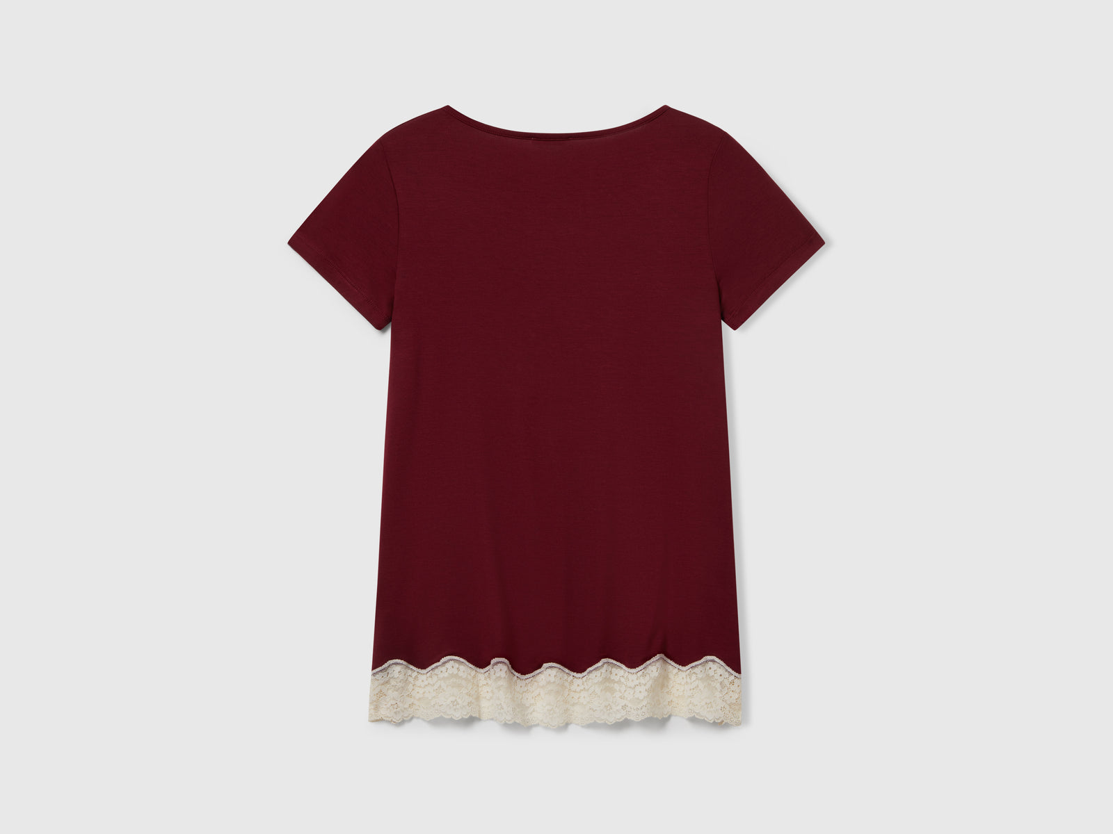 Maglia manica corta con pizzo da donna bordeaux 2 | Benetton Outlet