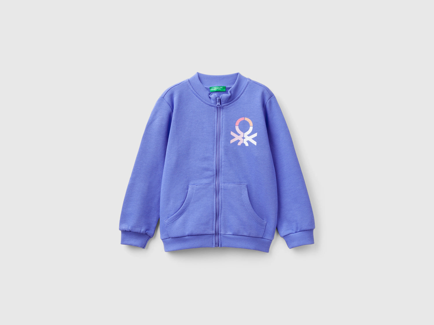 Felpa con zip in cotone bio da bimba pervinca | Benetton Outlet