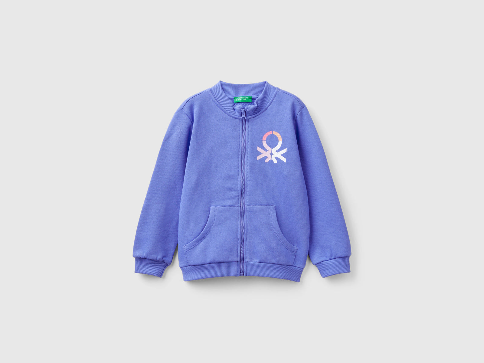 Felpa con zip in cotone bio da bimba pervinca | Benetton Outlet