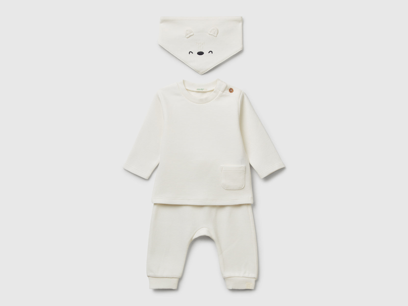 Set in puro cotone da neonato bianco panna | Benetton Outlet