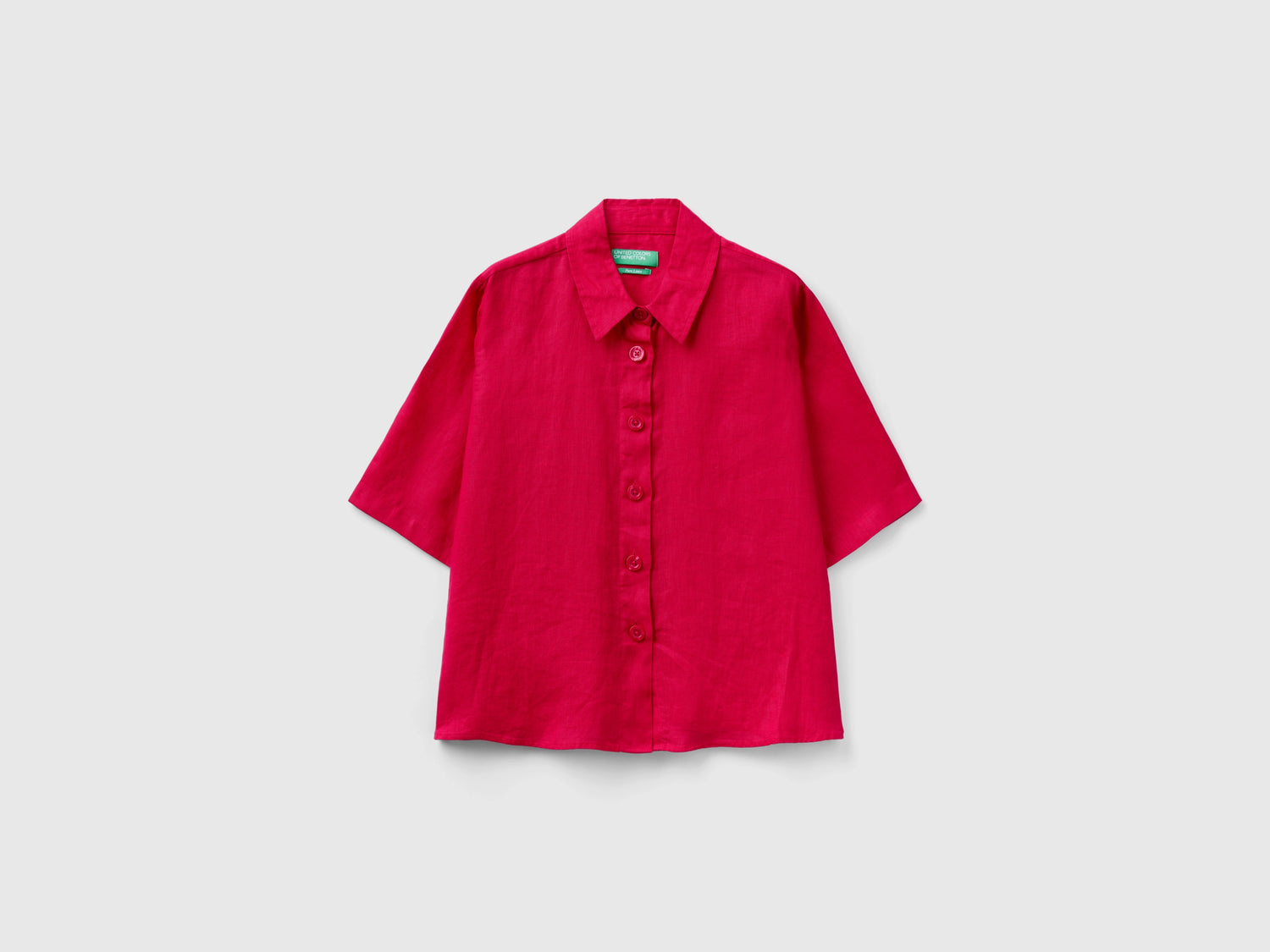 Camicia corta in puro lino da donna ciclamino | Benetton Outlet