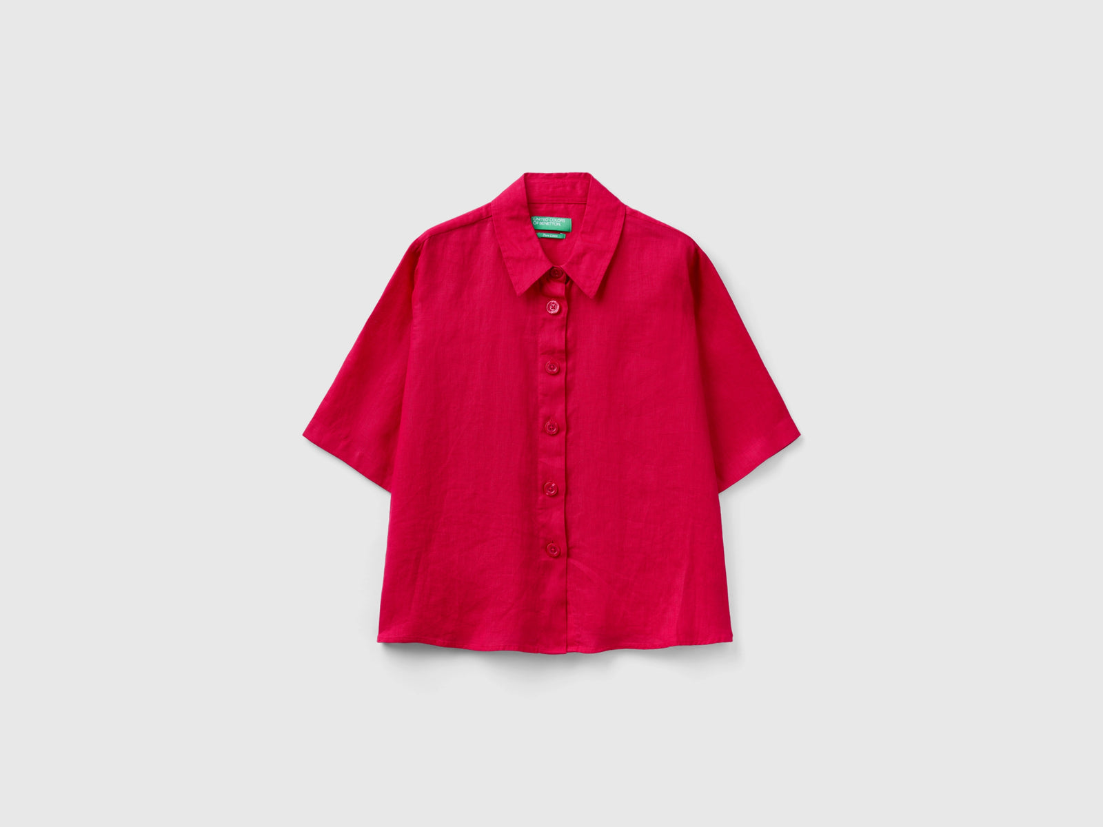 Camicia corta in puro lino da donna ciclamino | Benetton Outlet