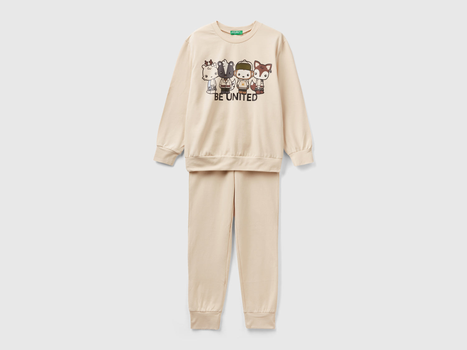 Pigiama mascotte in cotone stretch da bambino beige | Benetton Outlet