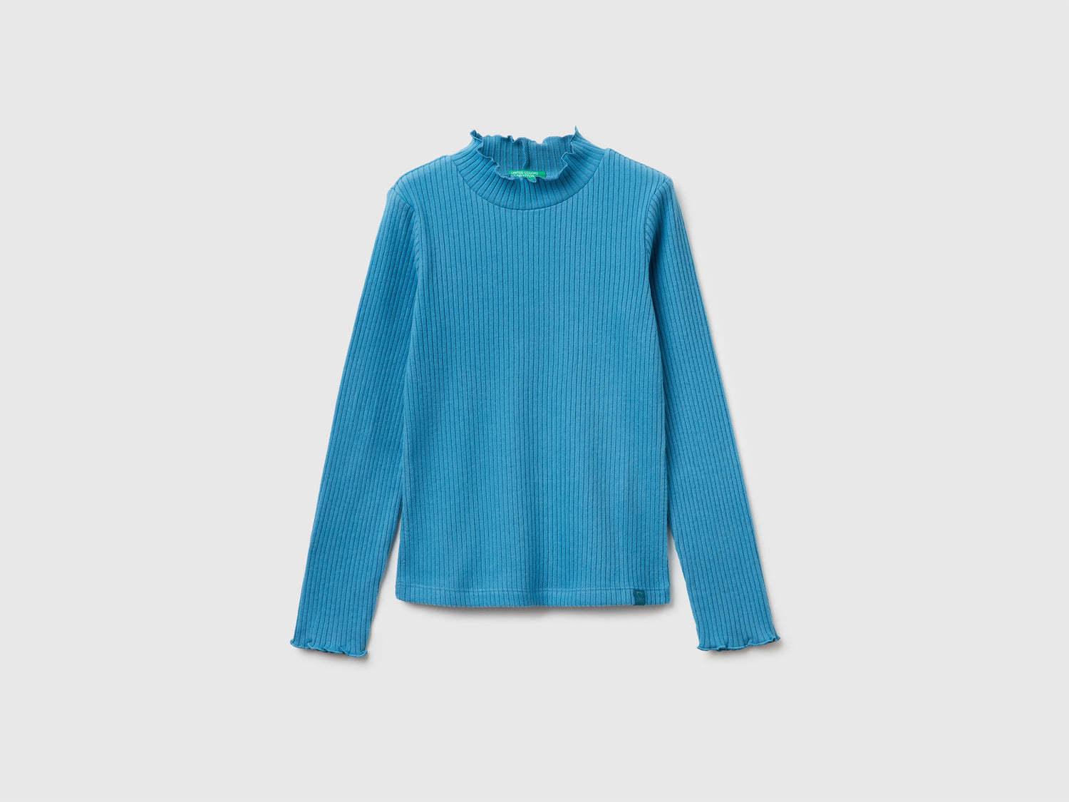 T-shirt lupetto in caldo misto cotone da bambina turchese | Benetton Outlet
