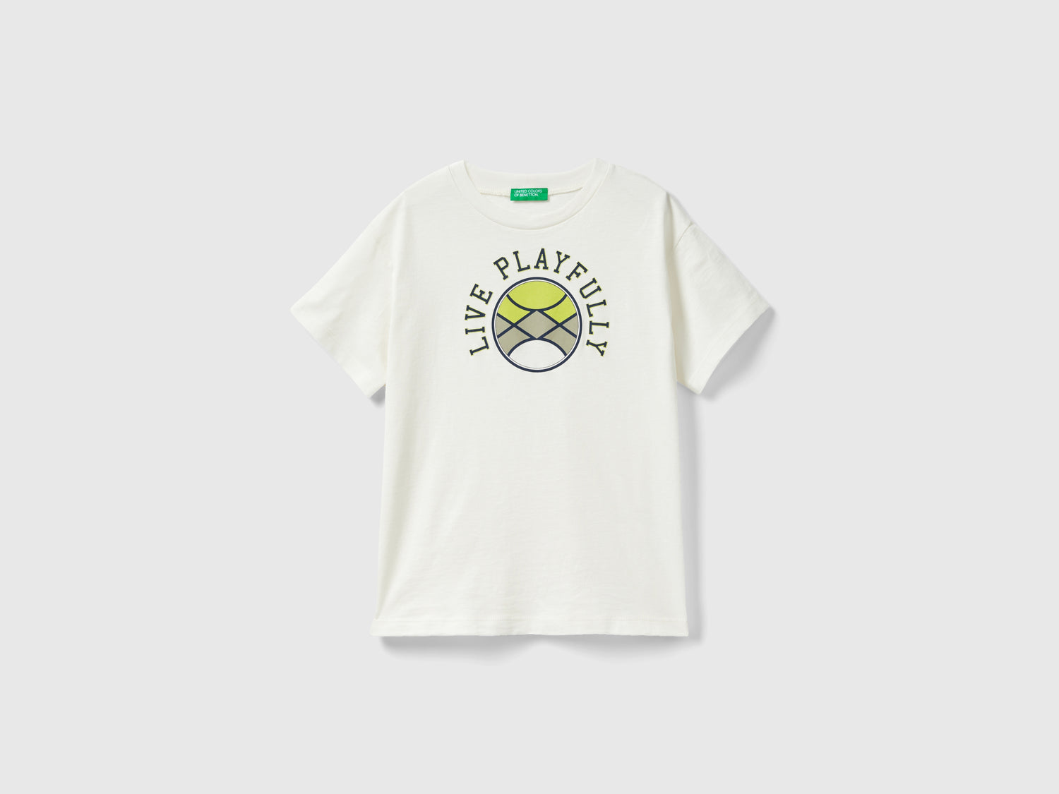 T-shirt manica corta in cotone bio da bambino bianco panna | Benetton Outlet