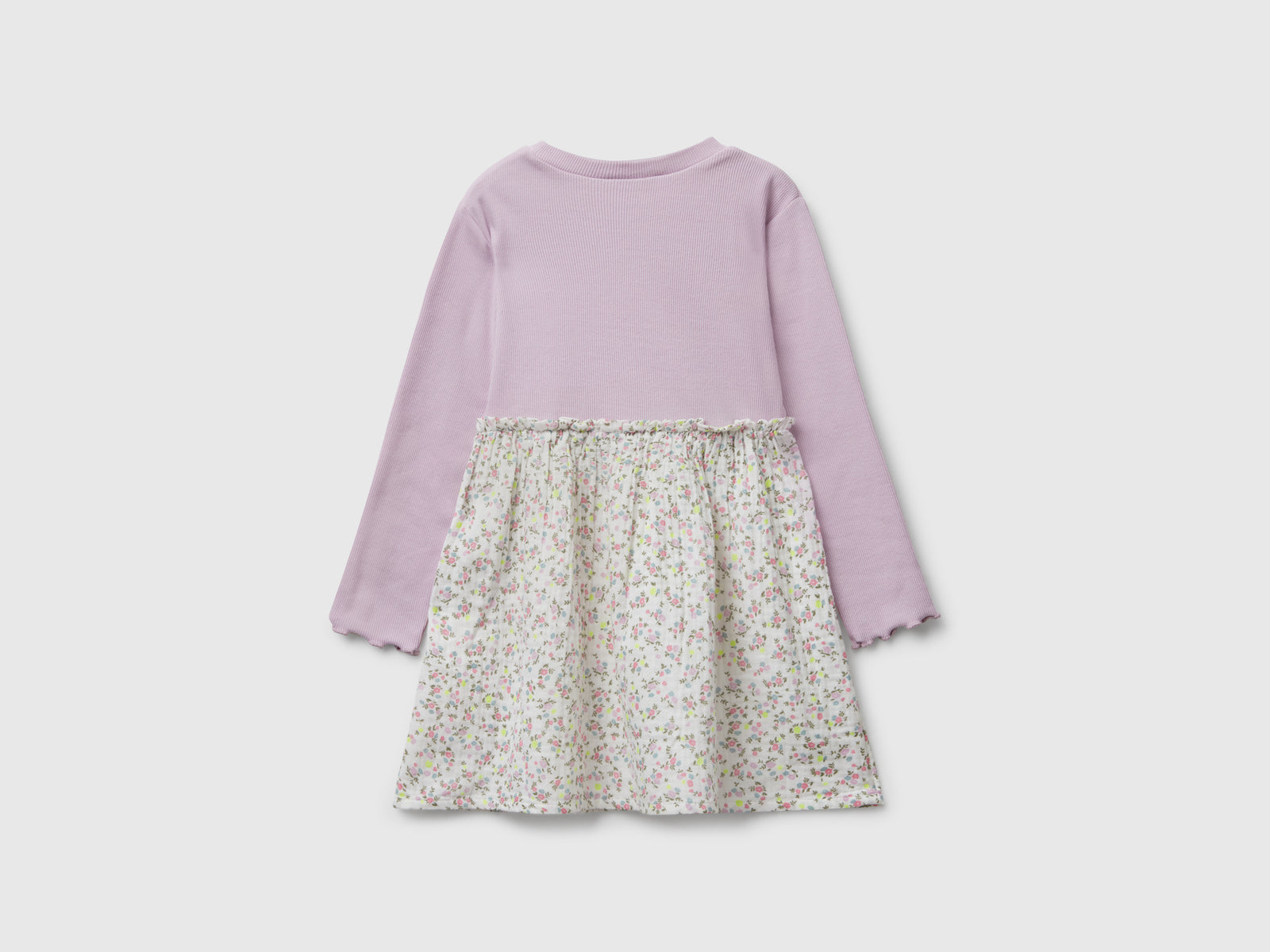 Vestito manica lunga con fiori da bimba bianco panna 2 | Benetton Outlet