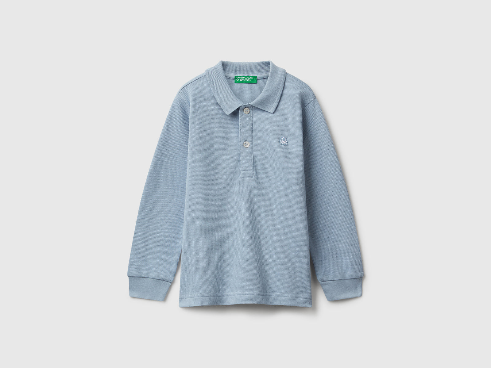 Polo manica lunga in cotone da bimbo azzurro | Benetton Outlet