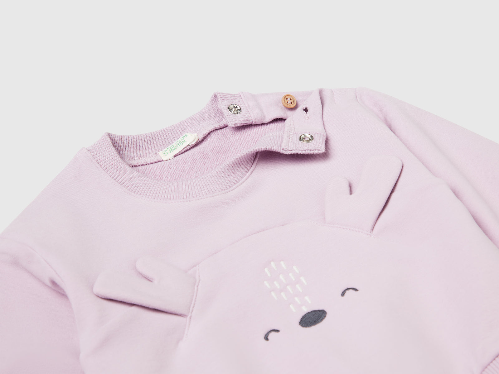 Felpa con ricamo e patch da neonato lavanda 3 | Benetton Outlet