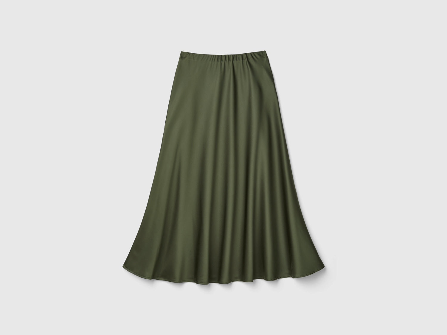 Gonna fluida effetto satin da donna verde militare | Benetton Outlet