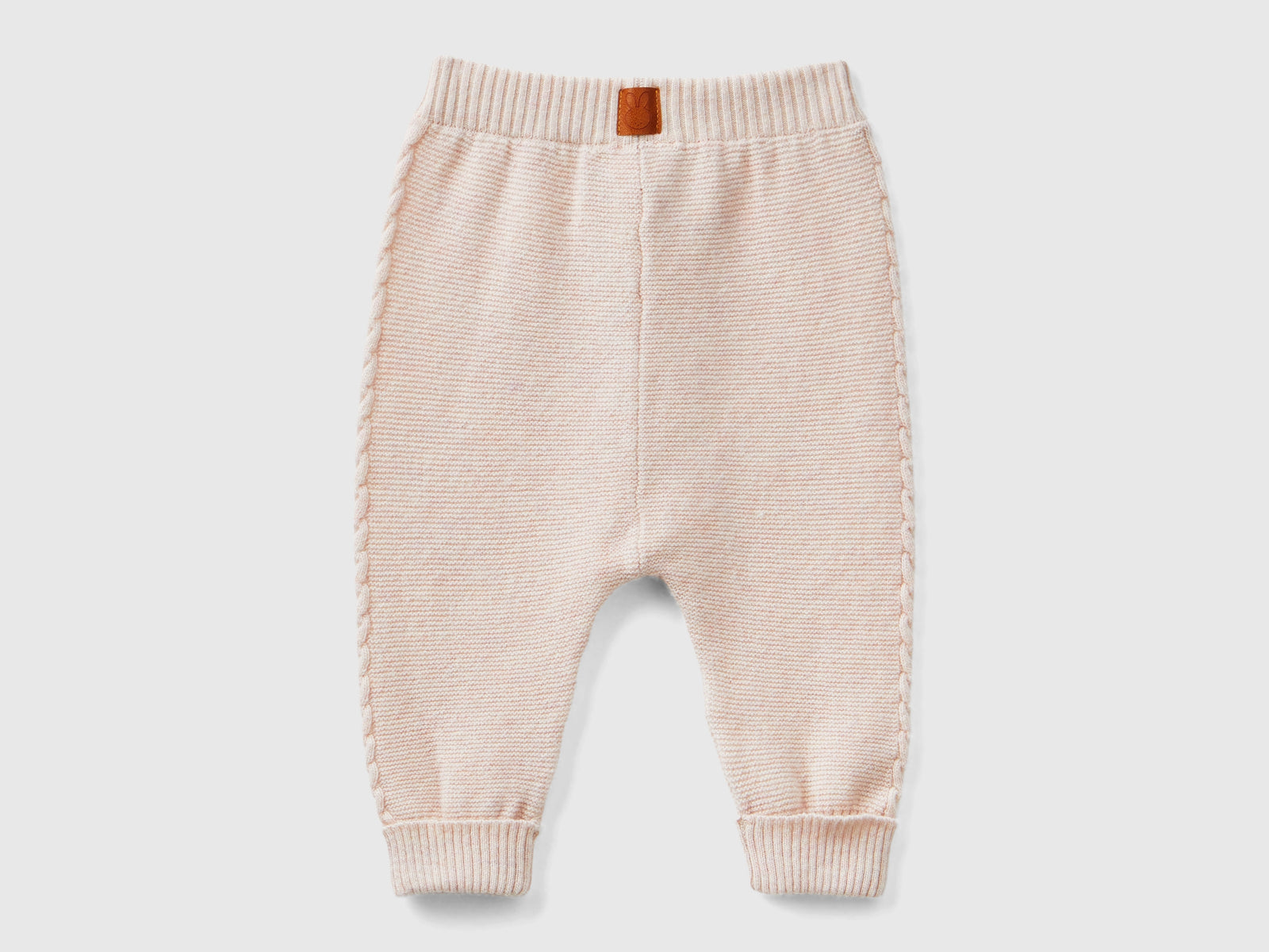 Pantaloni con trecce in misto lana riciclata da neonato rosa tenue 2 | Benetton Outlet