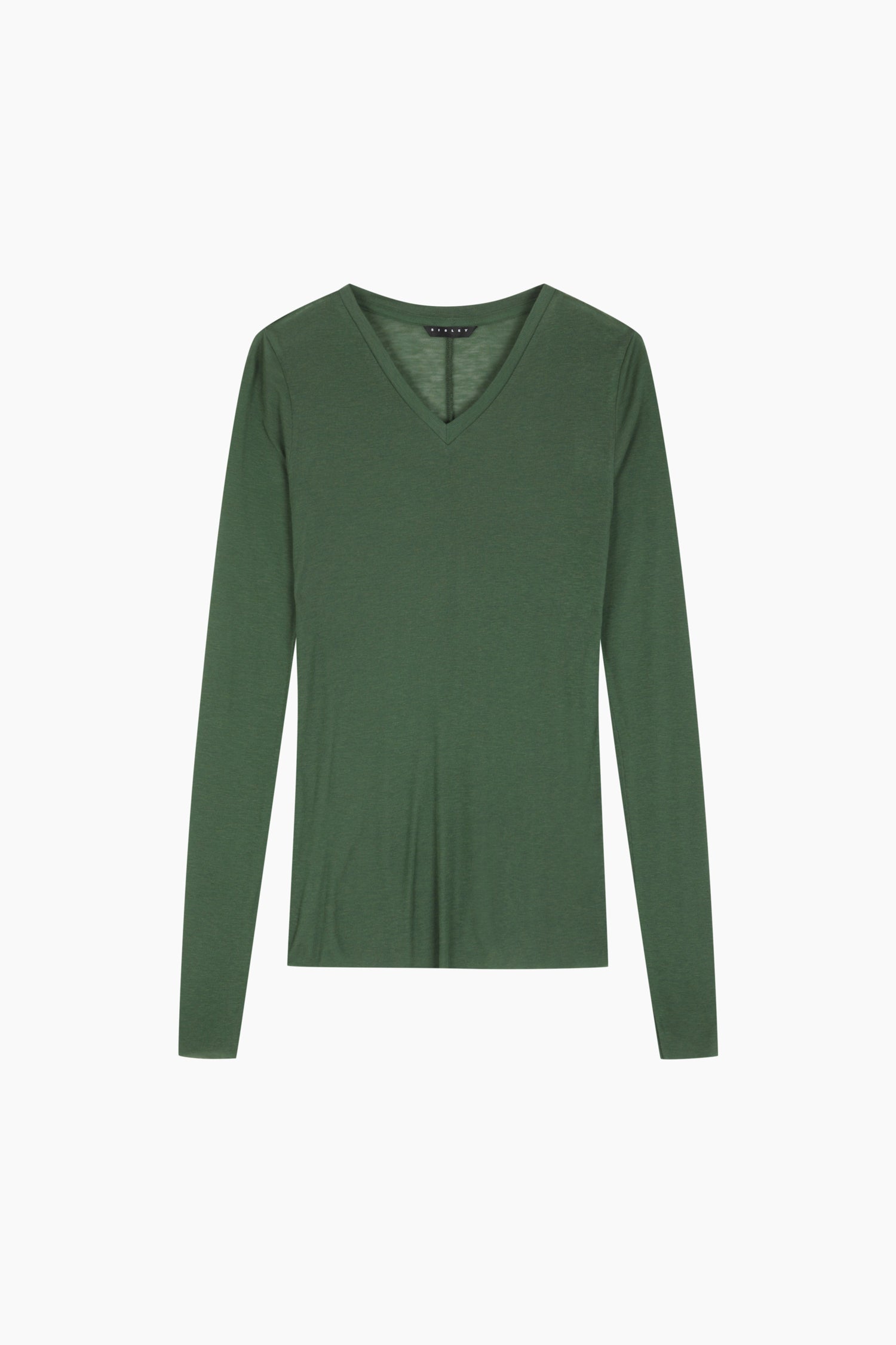 T-shirt scollo a V aderente da donna verde scuro | Sisley Outlet