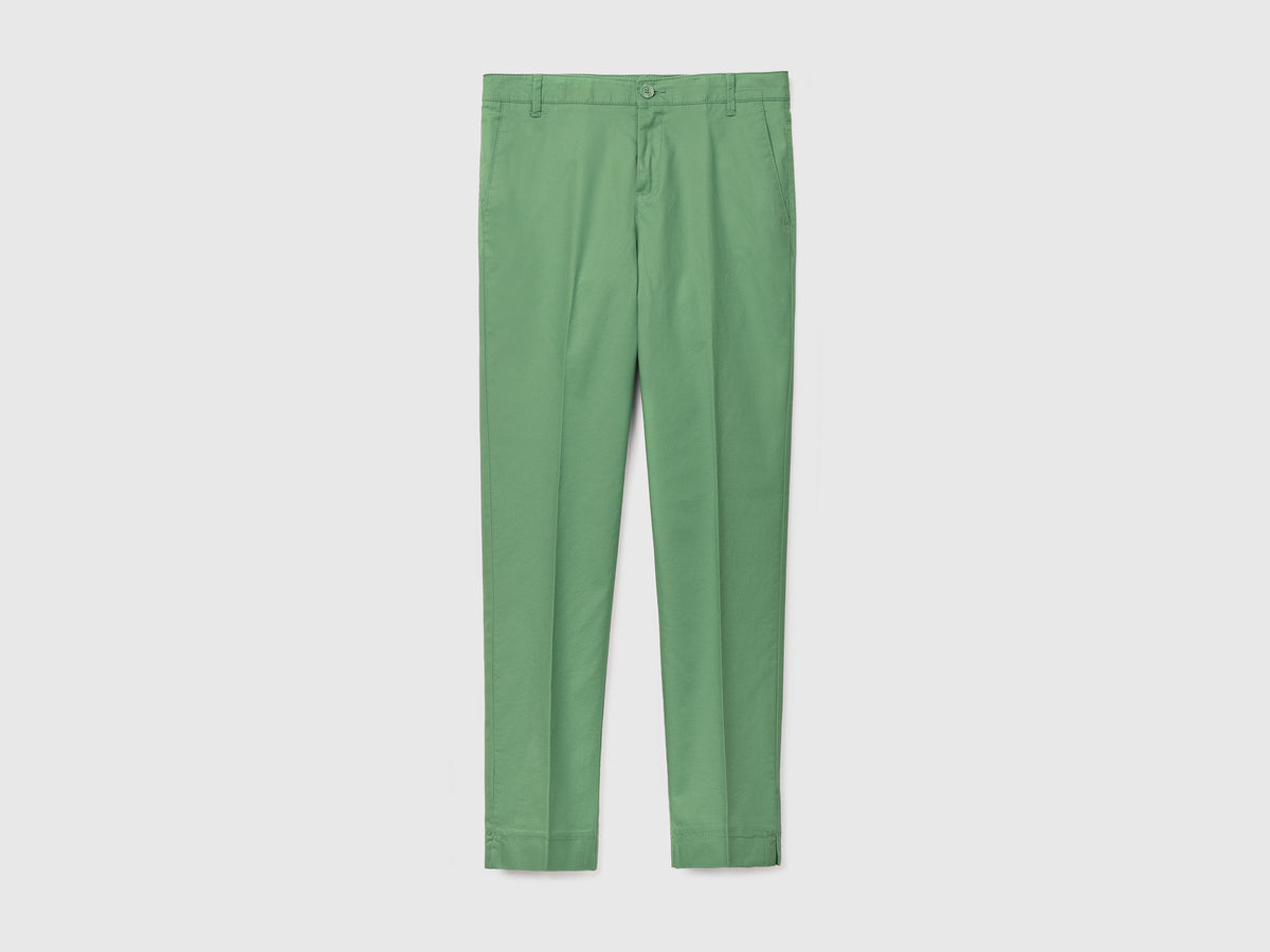 Chino in cotone stretch da donna verde | Benetton Outlet