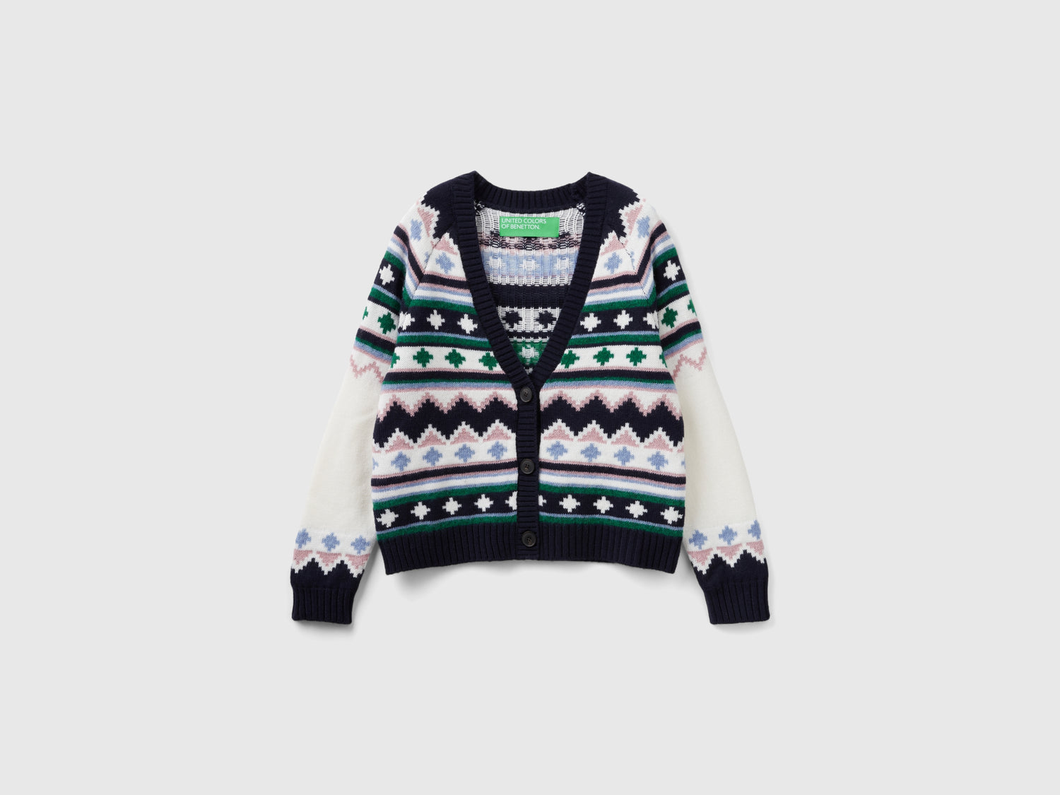 Cardigan jacquard con lurex da donna blu scuro | Benetton Outlet