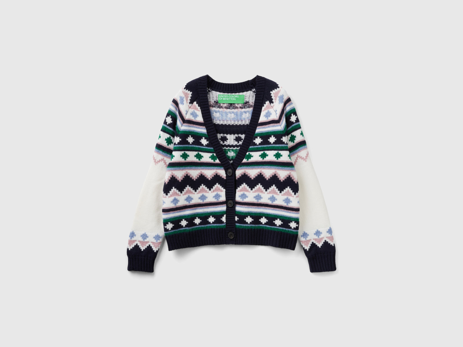 Cardigan jacquard con lurex da donna blu scuro | Benetton Outlet