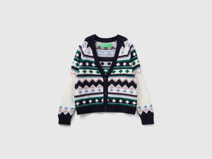 Cardigan jacquard con lurex
