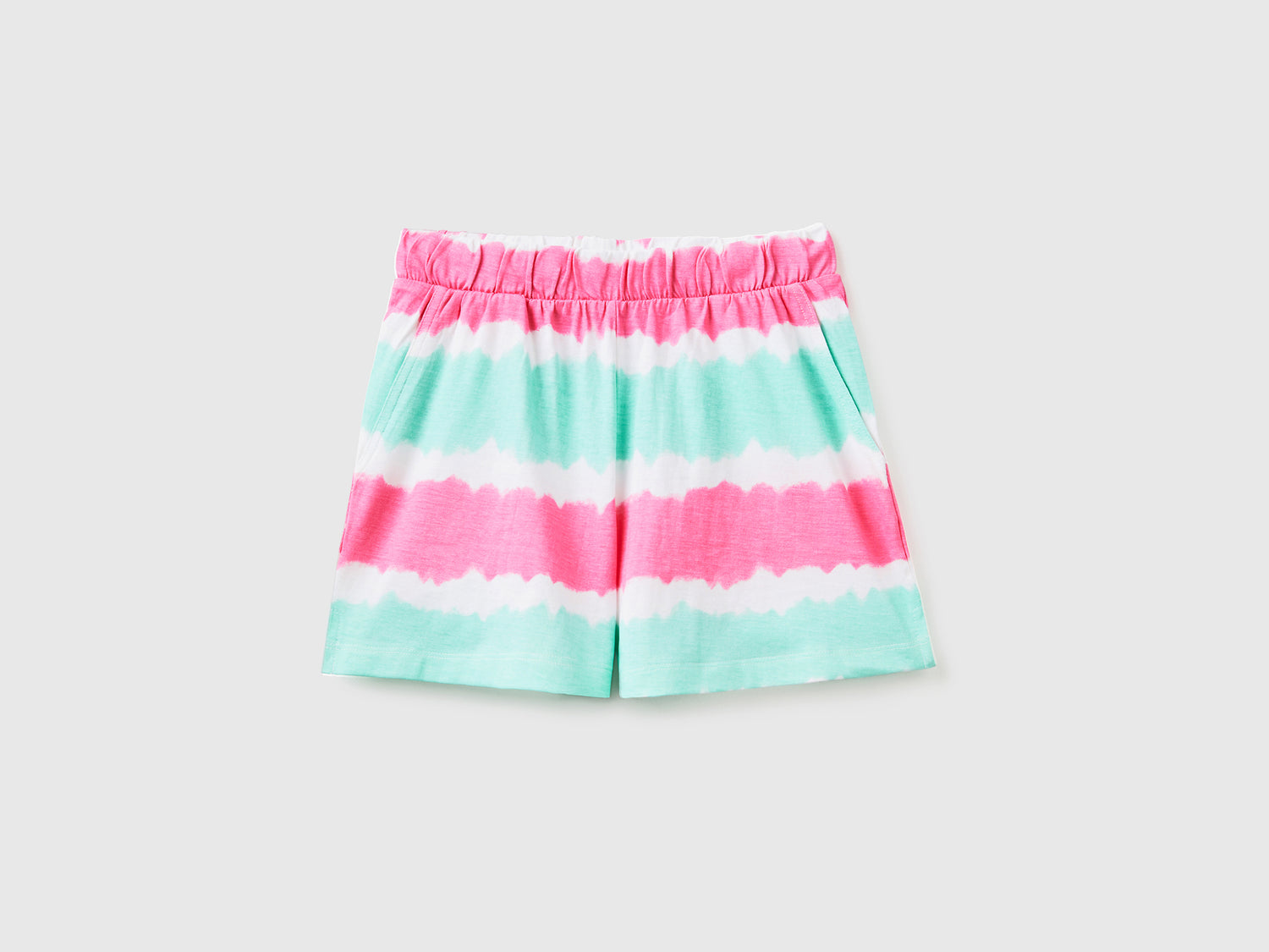 Pantaloni corti in puro cotone con stampa effetto tye-dye da bambina multi-color | Benetton Outlet
