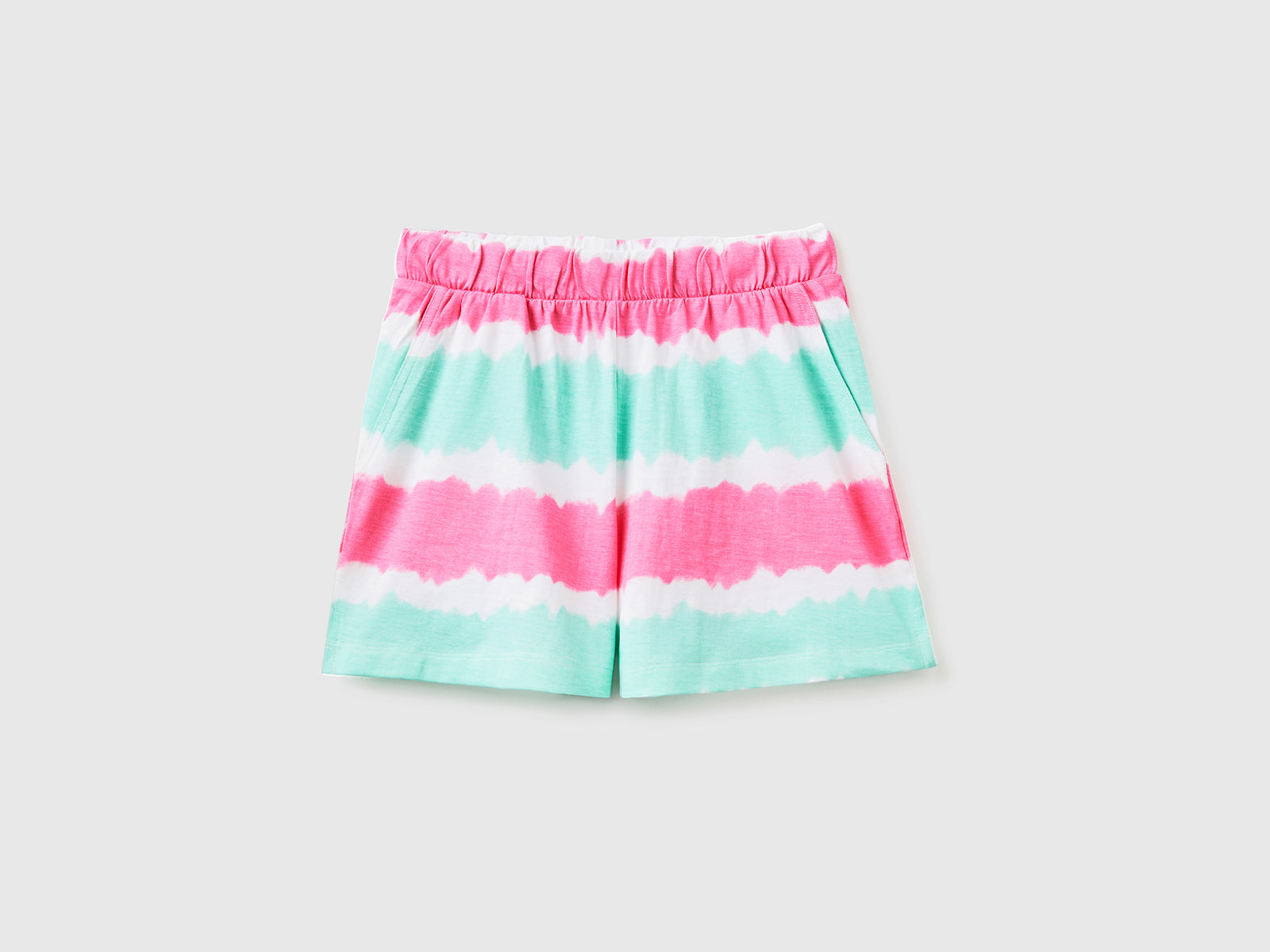 Pantaloni corti in puro cotone con stampa effetto tye-dye da bambina multi-color | Benetton Outlet